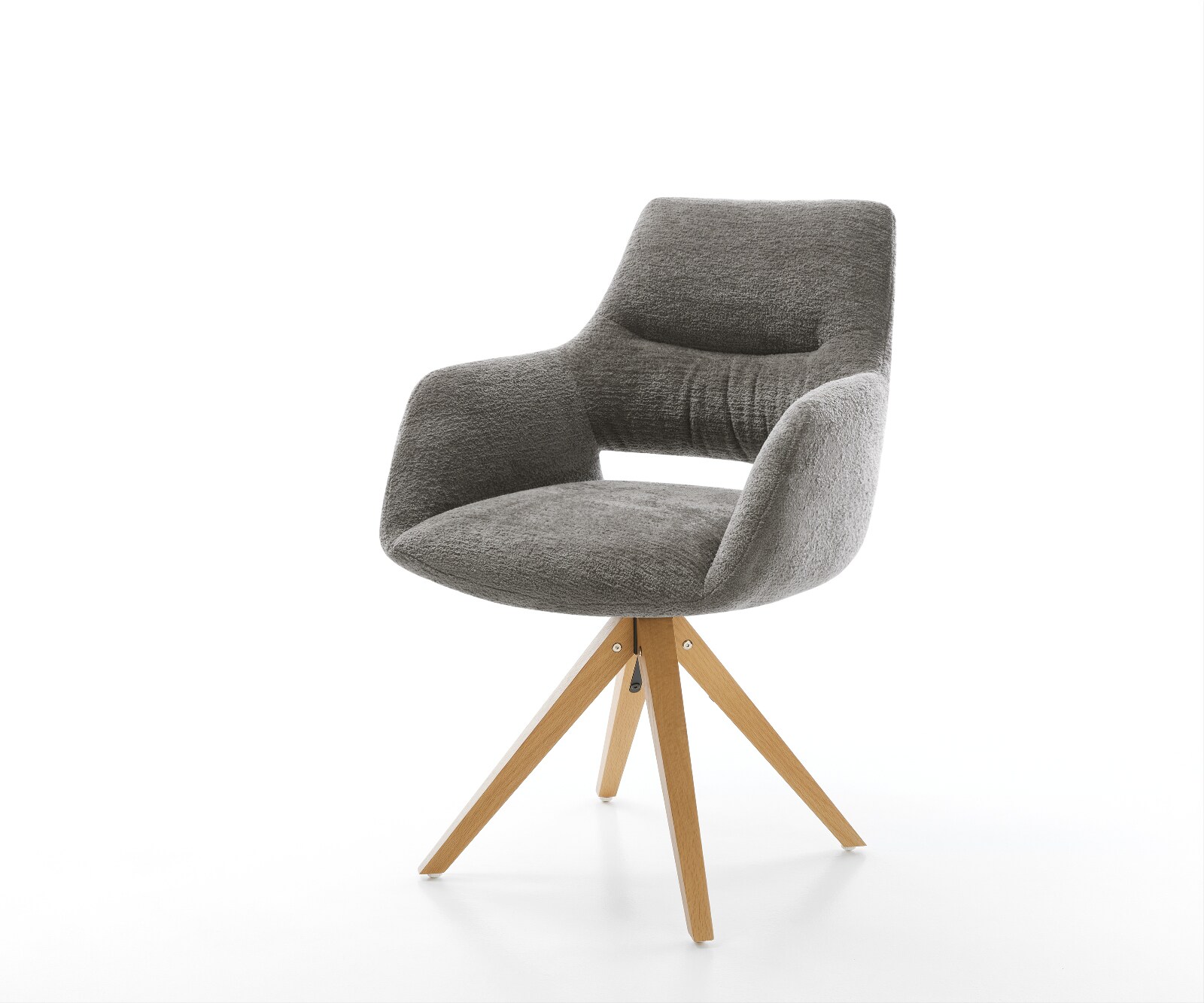 Drehstuhl Yago-Flex mit Armlehnen Bouclé Soft Schlamm Holzgestell kantig Natur 360° drehbar Taschenfederkern 1