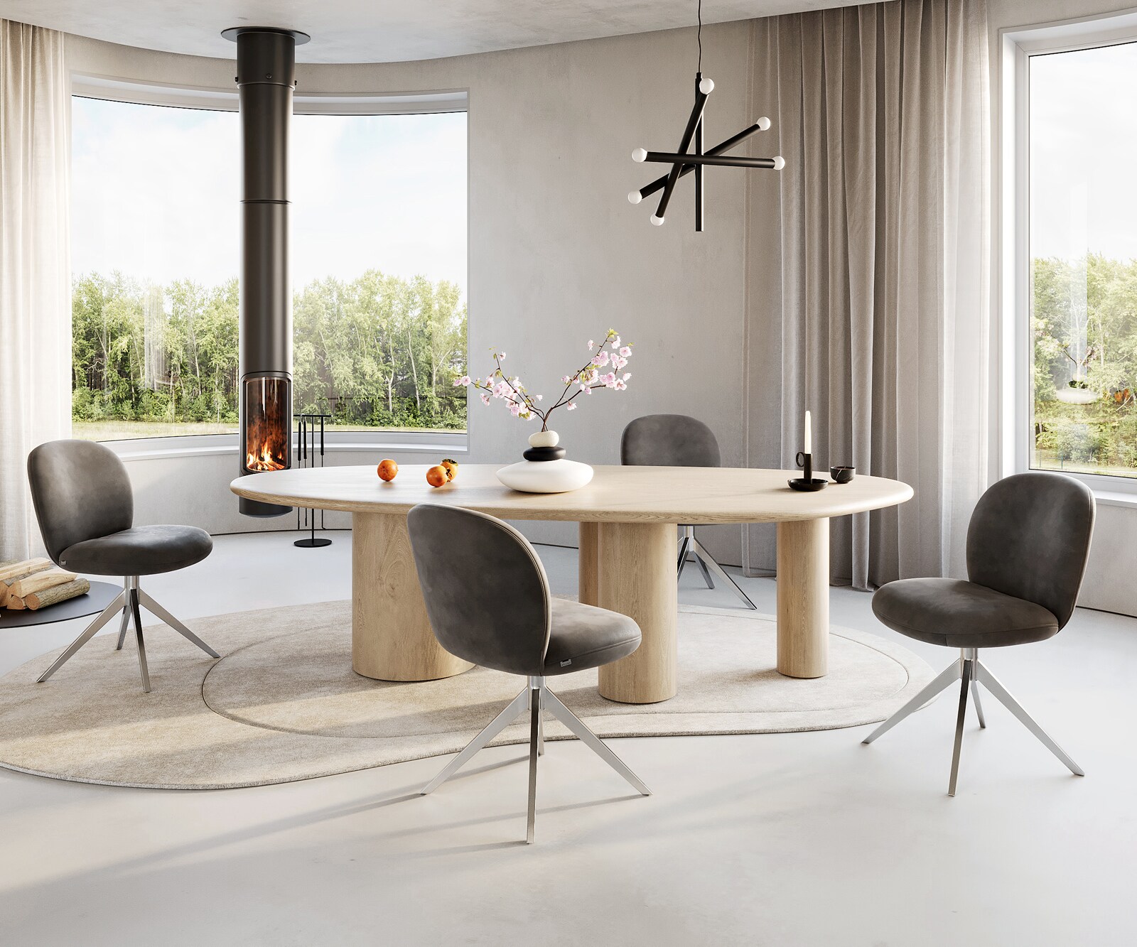 Chaise-pivotante Nube-Flex microvelours anthracite vintage pied croisé large acier inoxydable brossé pivotement sur 360° ressorts ensachés 3
