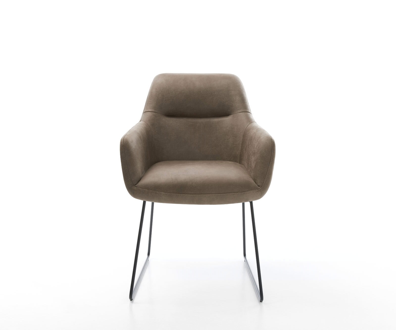 Chaise-de-salle-à-manger Pejo-Flex microvelours taupe vintage pied trapèze noir ressorts ensachés 1