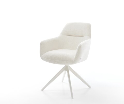 Drehstuhl Pejo-Flex Bouclé Soft Beige Kreuzgestell breit Weiß 360° drehbar Wippfunktion Taschenfederkern