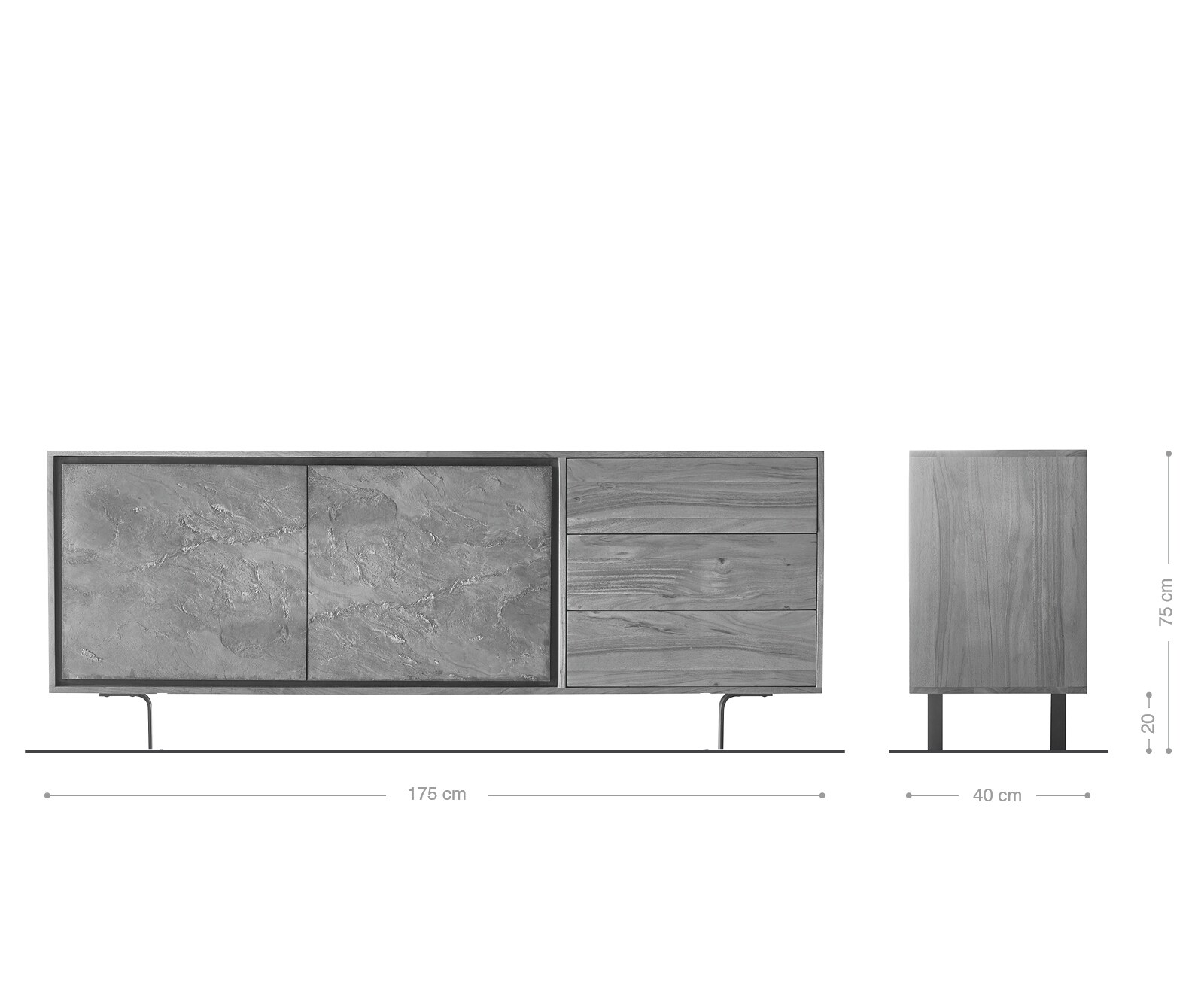 Sideboard Juwelo 175 cm Akazie Natur mit Steinfurnier  8