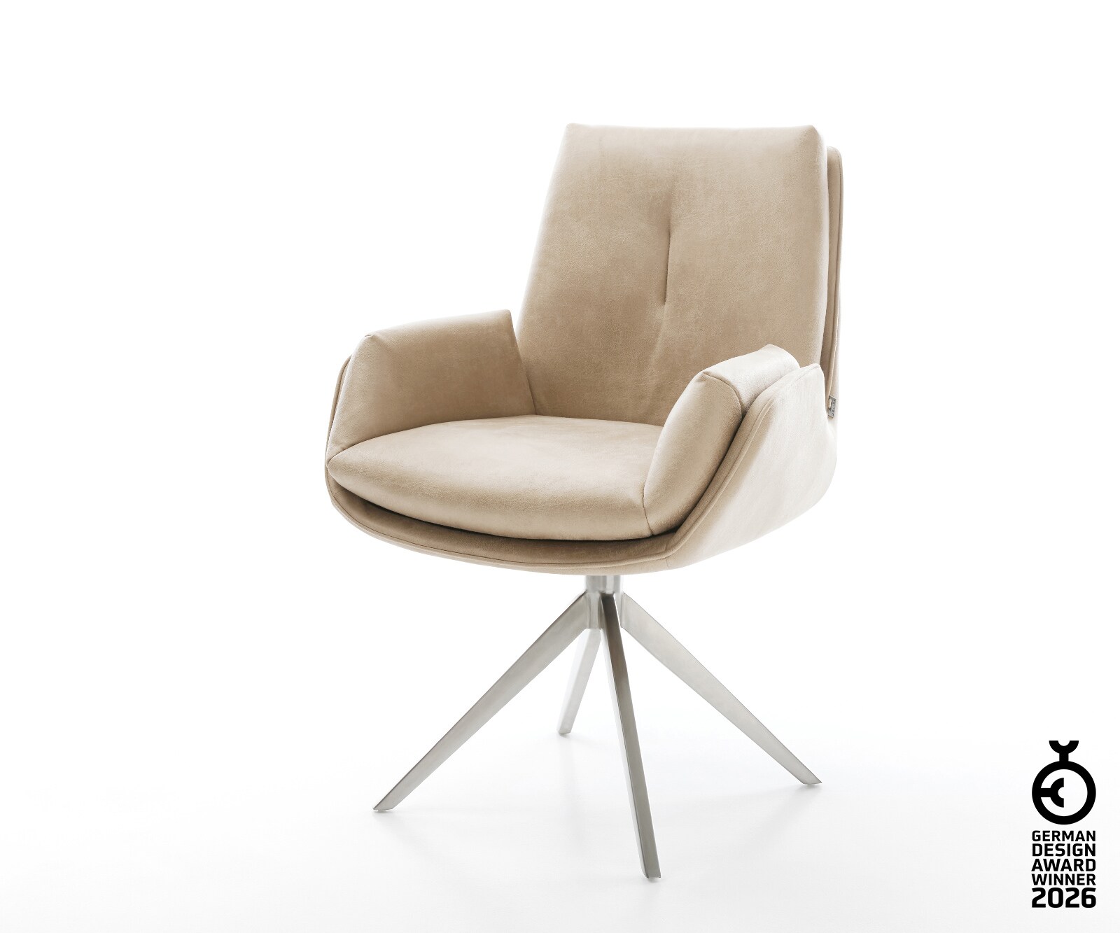 Drehstuhl Clea-Flex Mikrofaser Beige Vintage Kreuzgestell breit Edelstahl 360° drehbar Wippfunktion