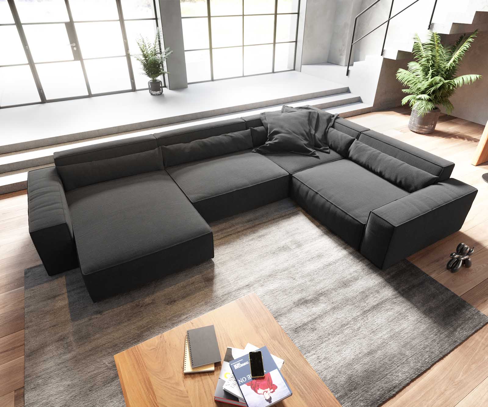 Wohnlandschaft Sirpio XL 360x260 cm Mikrofaser Schwarz Recamiere variabel 3