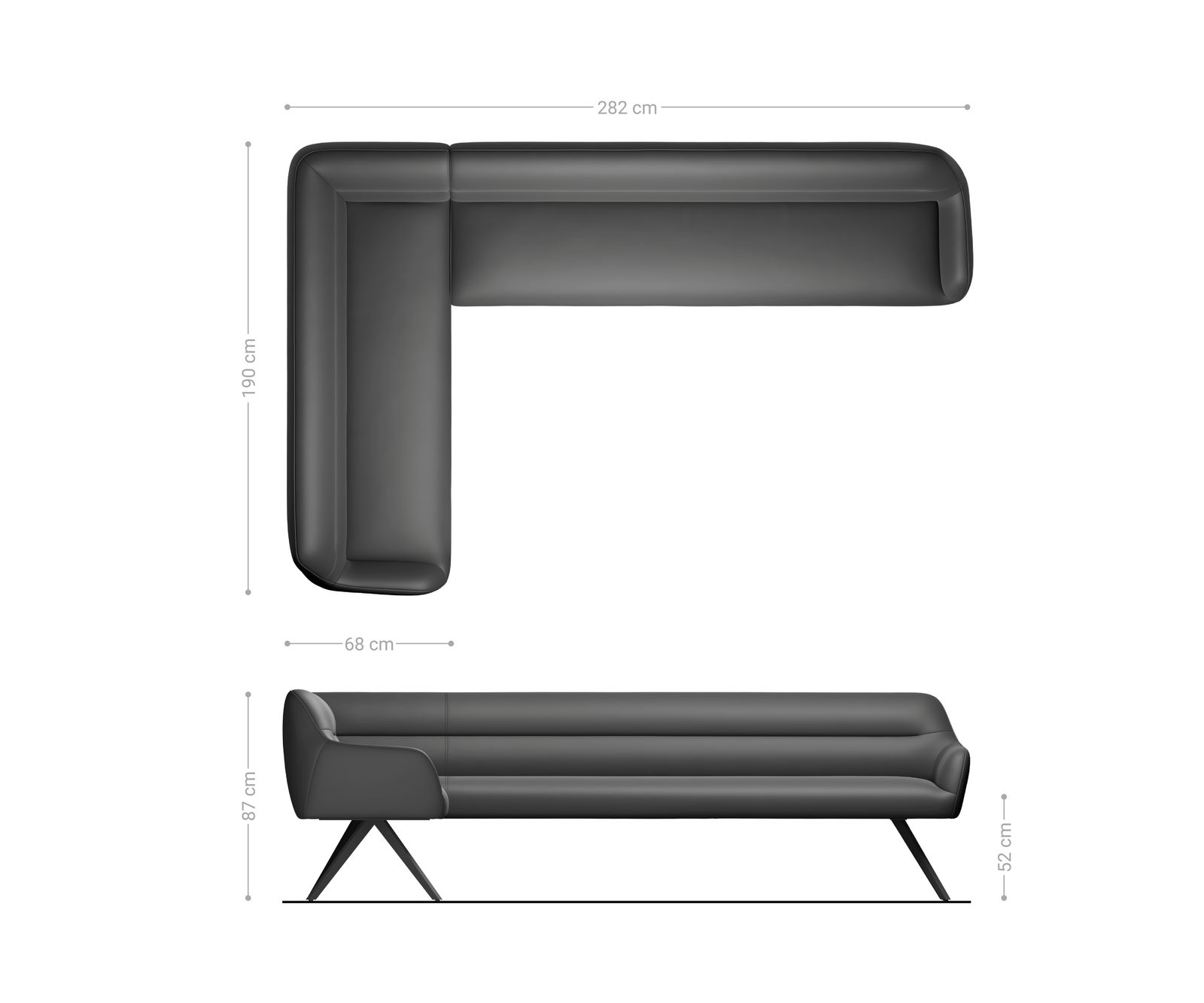 Banc-de-salle-à-manger Taya-Flex 285x190 cm microfibre antracite vintage pied croisé angulaire noir ressort ensaché à droite 8