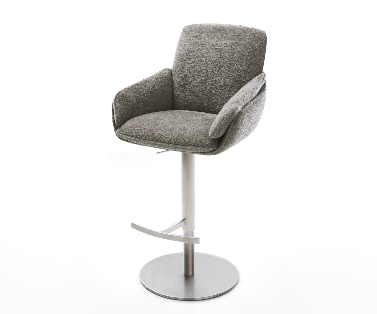 Barstuhl Luan-Flex Bouclé Soft Schlamm Drehfuß höhenverstellbar Edelstahl Silberfarben 1