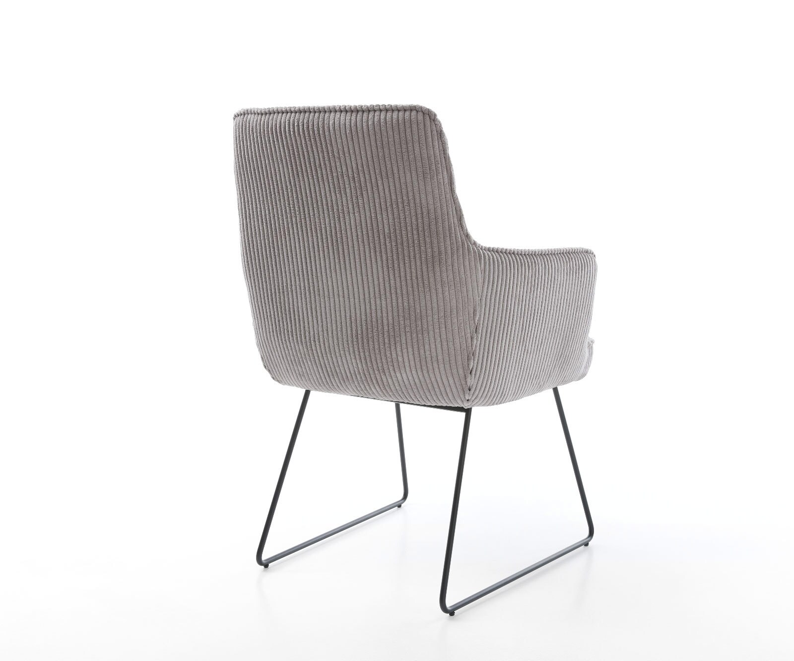 Chaise-de-salle-à-manger Heira-Flex avec accoudoirs côtelé gris argenté pied trapèze noir ressorts ensachés 5
