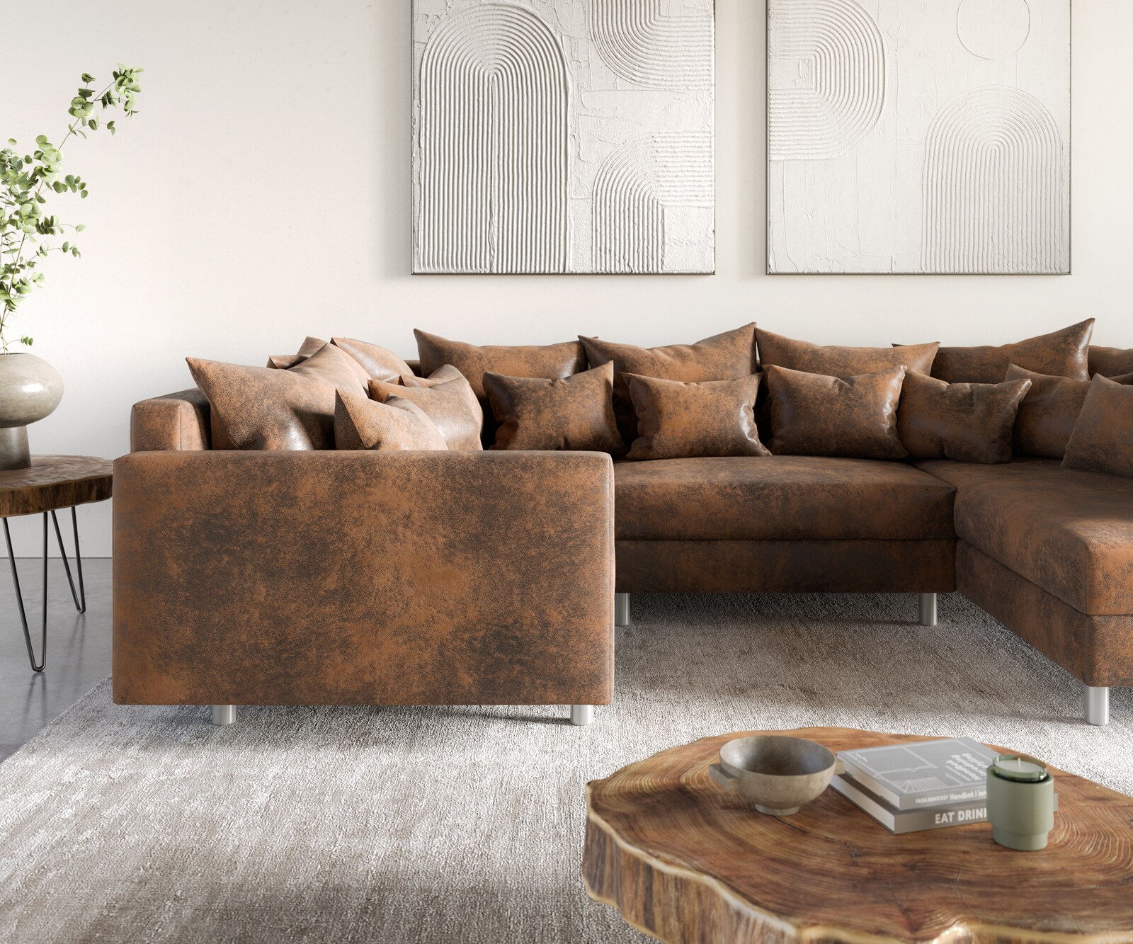 Wohnlandschaft Clovis Braun Antik Optik modular Armlehne  4 Wohnlandschaft Clovis Braun Antik Optik modular Armlehne  4