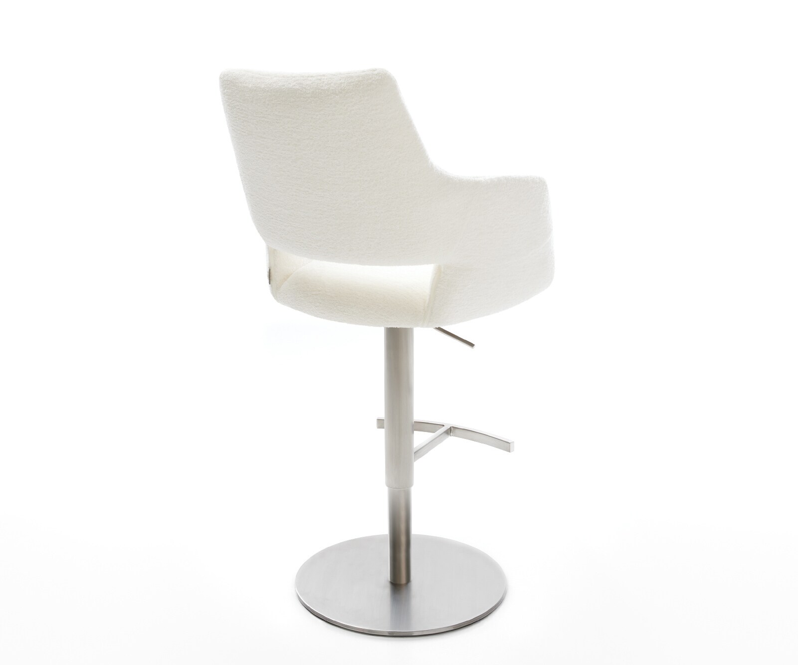 Barstuhl Yago-Flex Bouclé Soft Beige Drehfuß höhenverstellbar Edelstahl Silberfarben Taschenfederkern 5