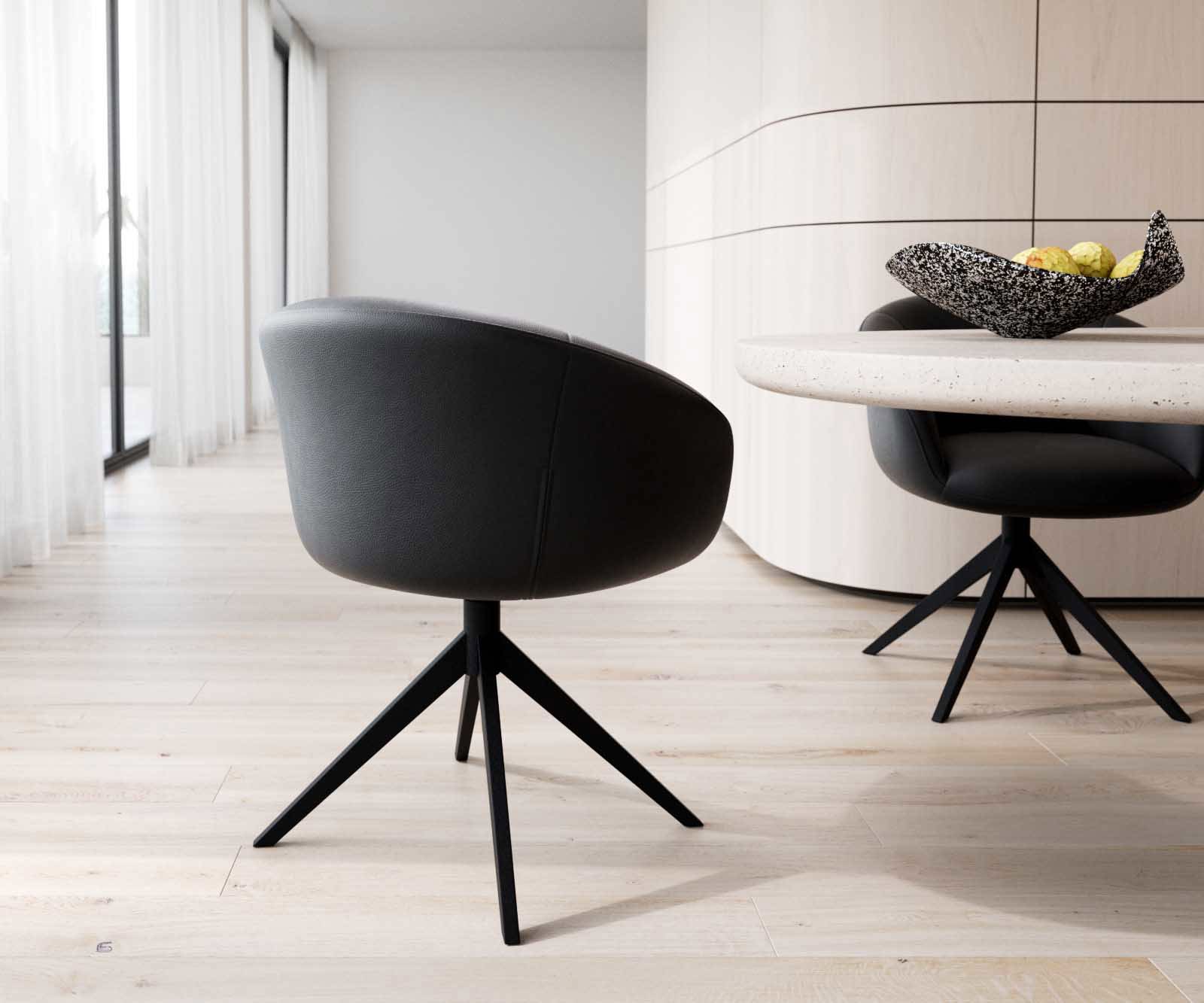 Chaise-pivotante Vinka-Flex avec accoudoirs cuir de vache noir pied croisé large noir pivotement sur 360° ressorts ensachés 4