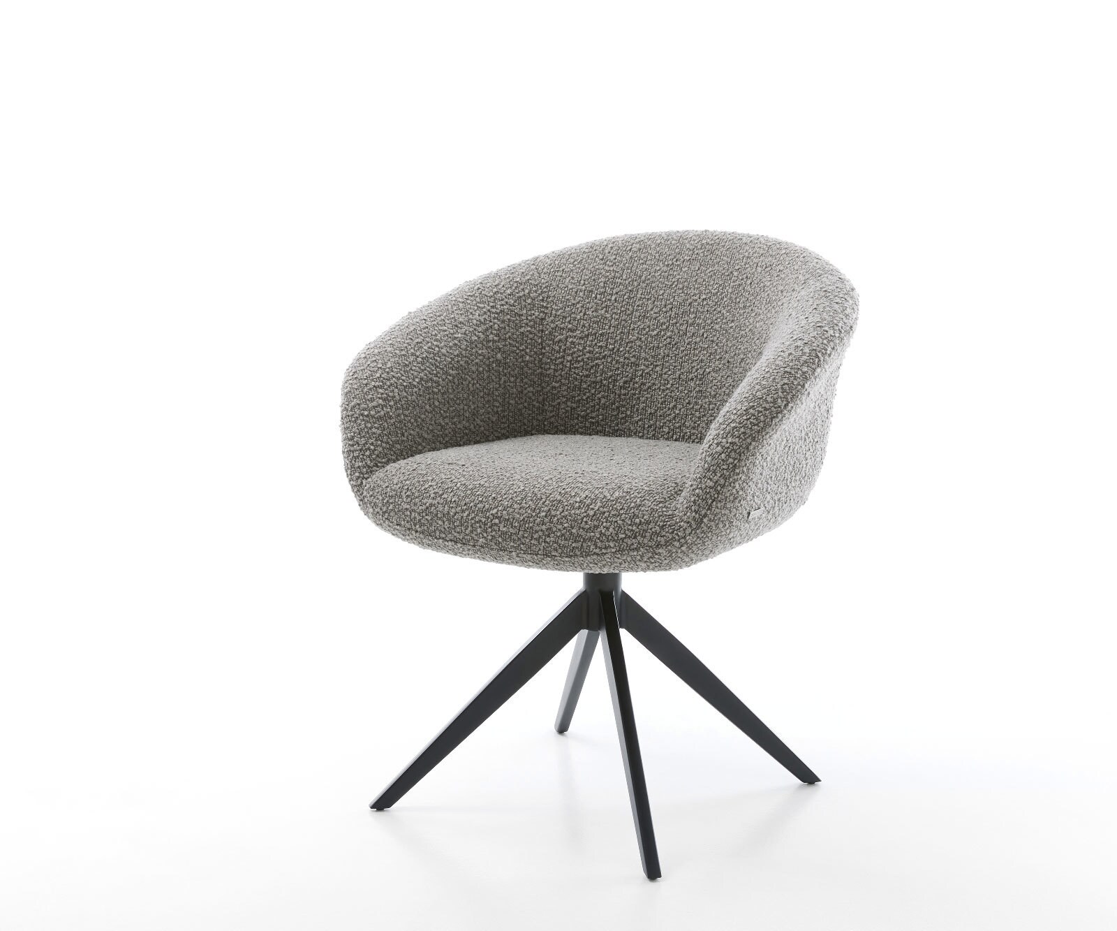 Drehstuhl Vinka-Flex mit Armlehnen Bouclé Silbergrau Kreuzgestell breit Schwarz 360° drehbar Wippfunktion Taschenfederkern