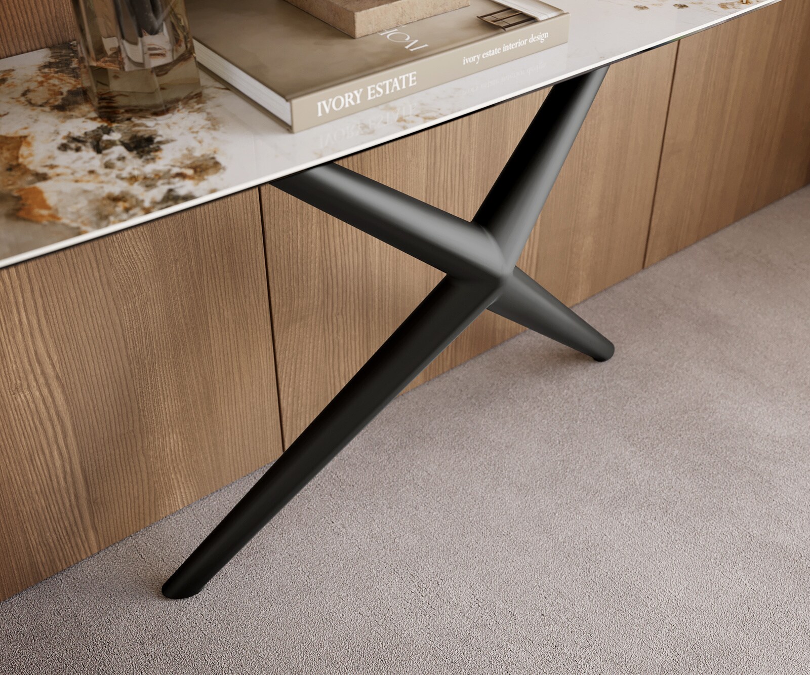 Console Edge forme bateau 180x40 cm Céramique Minas Melange Weiß-Beige Estelo Métal Noir 6