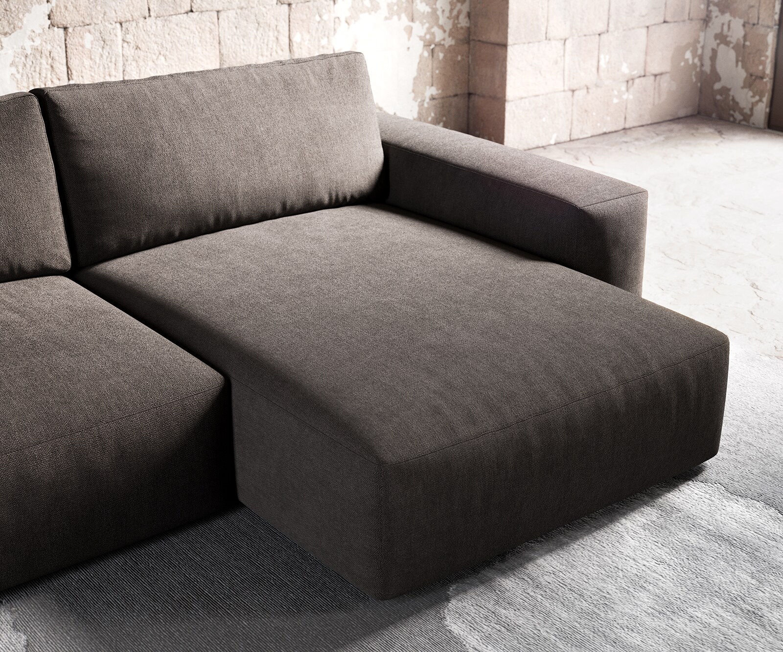 Canapé d'angle Lanzo XL 270x180 cm microfibre marron kaki Recamière variable 5