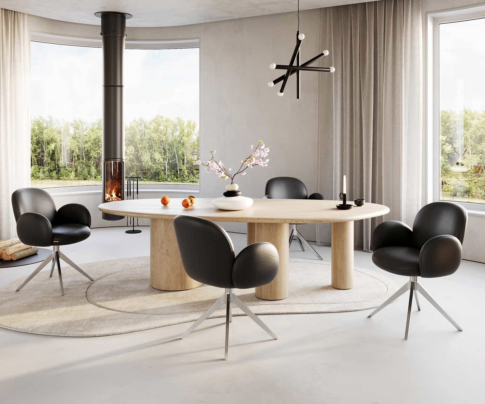 Chaise-pivotante Nube-Flex avec accoudoirs cuir de vache noir pied croisé large acier inoxydable brossé pivotement sur 360° ressorts ensachés 3 Chaise-pivotante Nube-Flex avec accoudoirs cuir de vache noir pied croisé large acier inoxydable brossé pivotement sur 360° ressorts ensachés 3