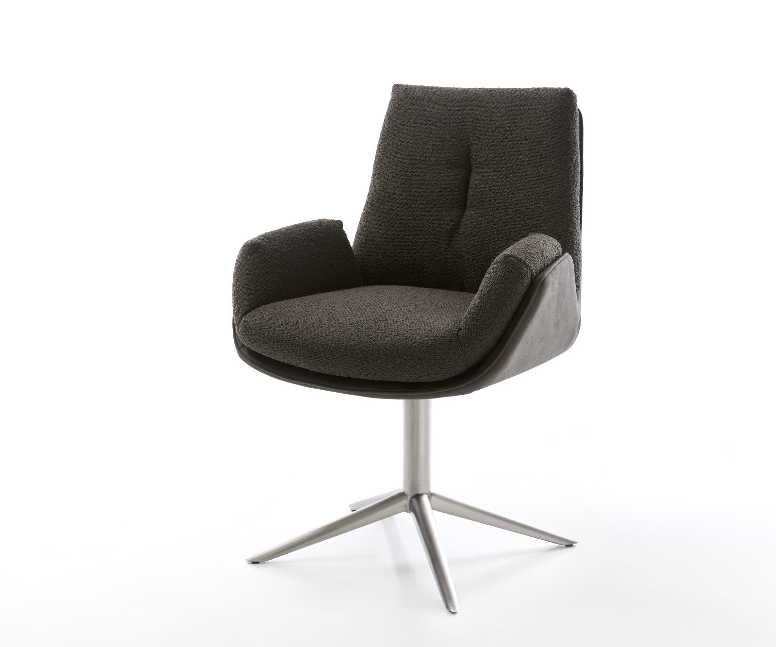 Chaise-pivotante Clea-Flex tissu mixte noir pied de chaise 4 branches acier inoxydable brossé pivotement sur 360° fonction bascule