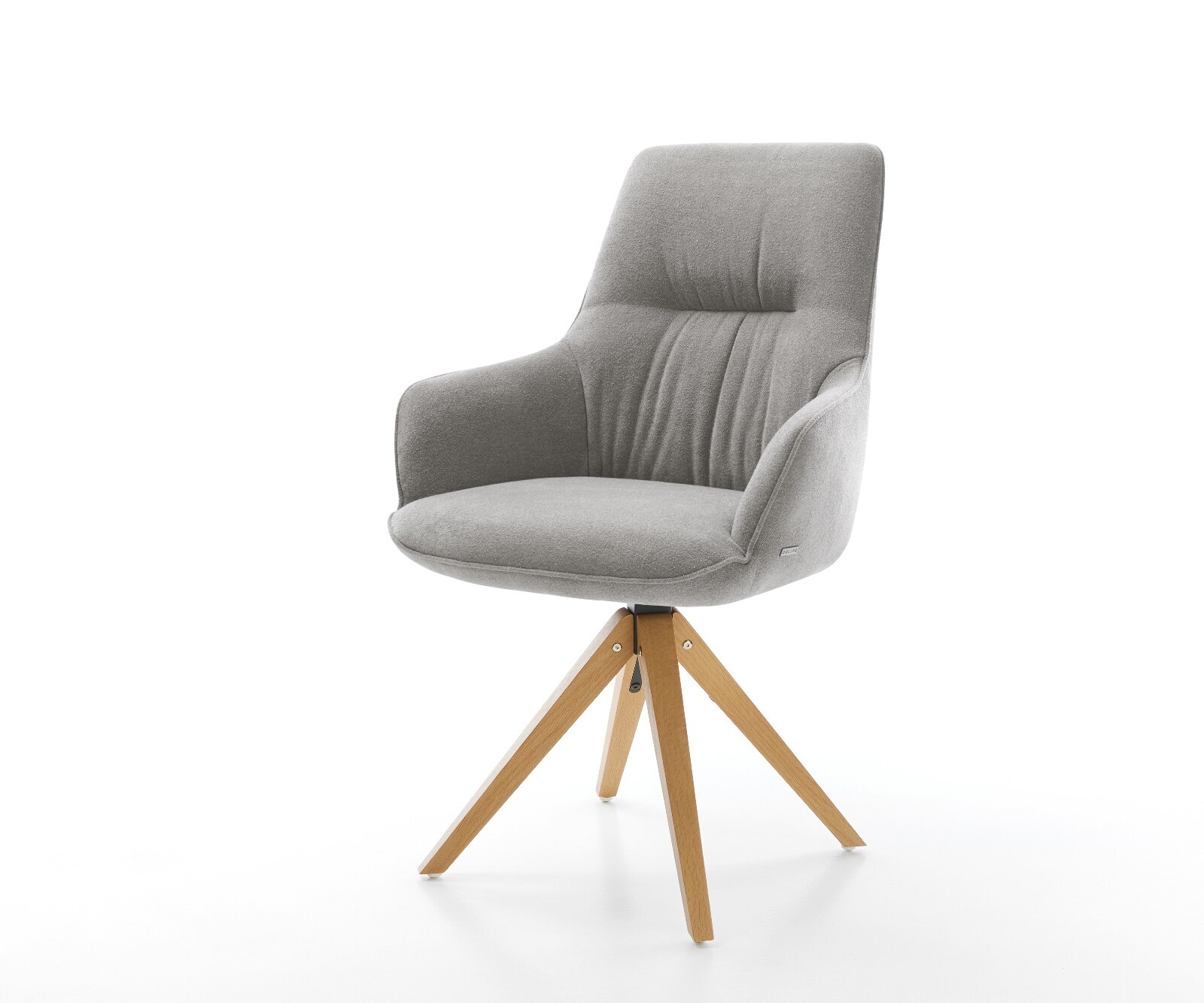 Drehstuhl Zelia-Flex mit Armlehnen Strukturstoff Soft Grau Holzgestell kantig Natur 180° drehbar Taschenfederkern 1