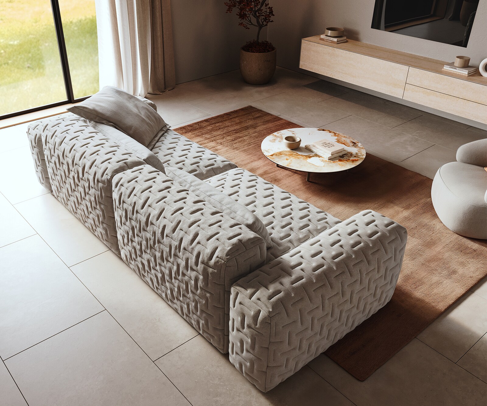 Big-Sofa Freestyle 280x110 cm Strukturstoff Soft Grau Gesteppt 4