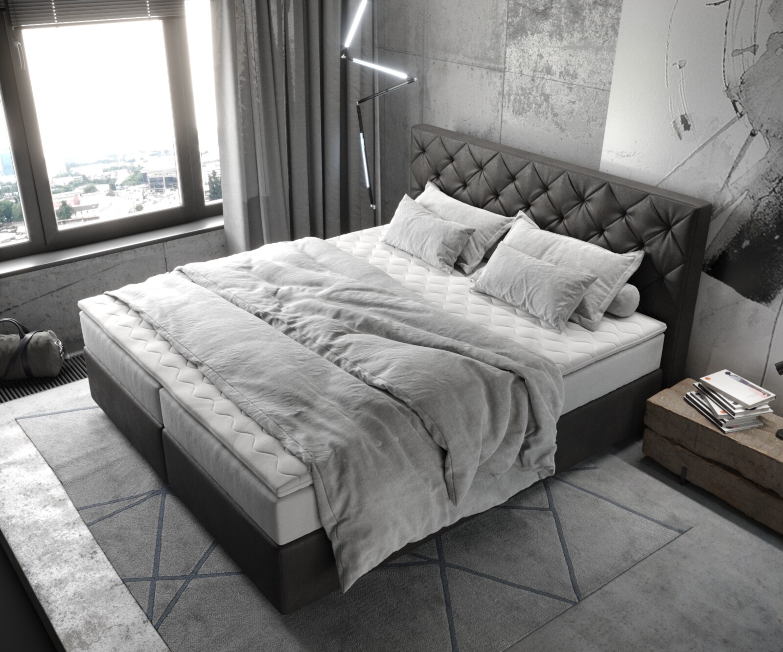 Boxspringbett Dream-Great 180x200 cm Mikrofaser Anthrazit Vintage mit TFK Matratze und Visco Topper 3