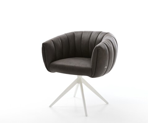 Drehstuhl Jada-Flex Mikrofaser Anthrazit Vintage Kreuzgestell breit Weiß 360° drehbar Wippfunktion Taschenfederkern
