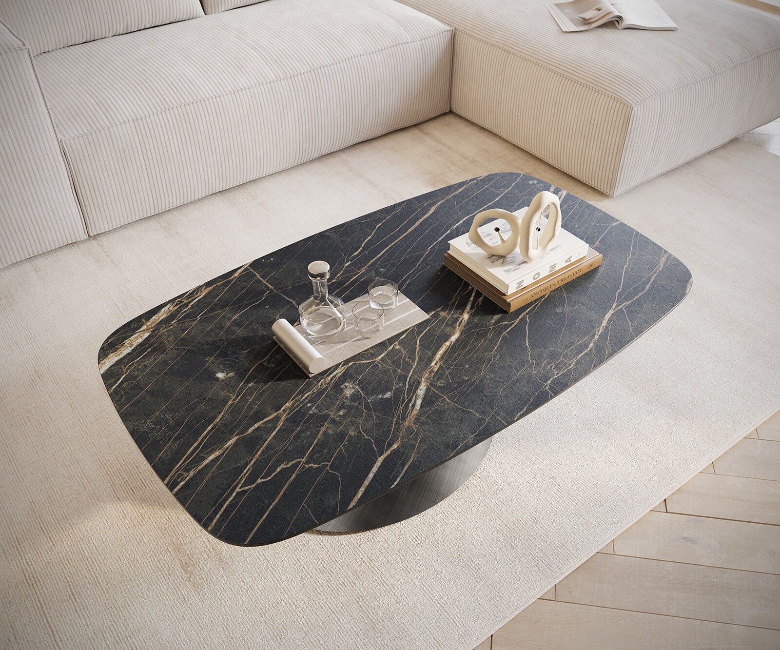Table basse Edge Boot 120x70 cm céramique Laminam® Noir Desir brun Conis argent métallique 4