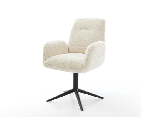 Drehstuhl Zoa-Flex Teddystoff Beige Fußkreuz Schwarz 360° drehbar Wippfunktion Taschenfederkern