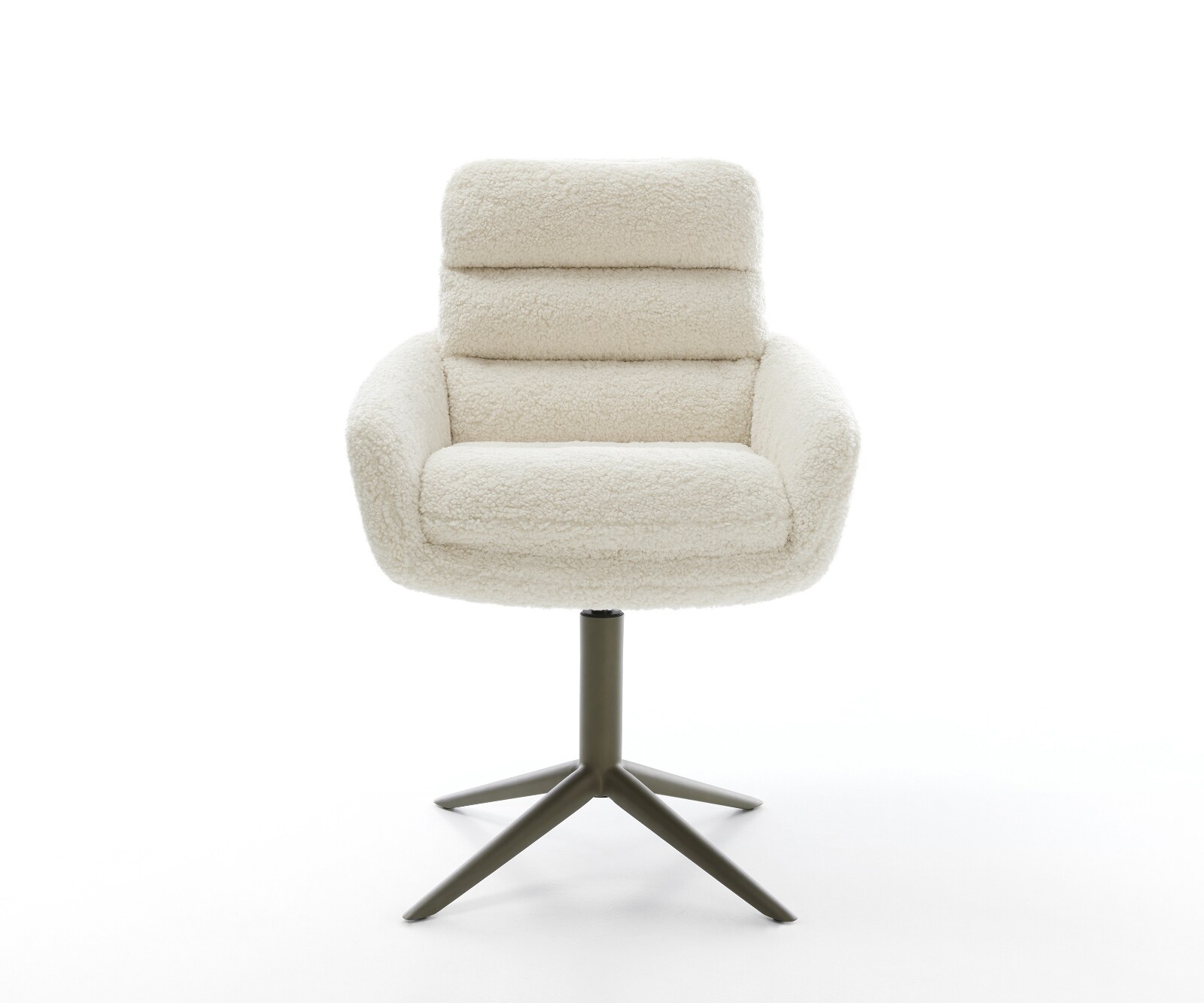 Chaise-pivotante Abelia-Flex avec accoudoirs tissu teddy beige pied de chaise 4 branches aspect titane pivotement sur 360° fonction bascule 1