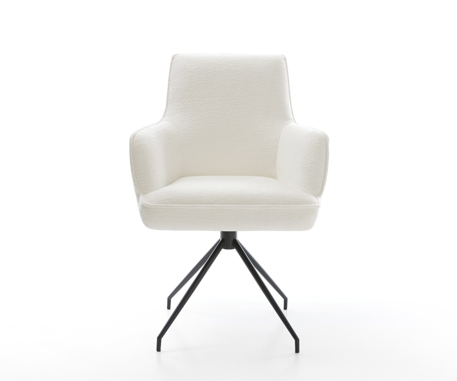 Esszimmerstuhl Heira-Flex mit Armlehnen Bouclé Soft Beige Kreuzgestell konisch Schwarz Taschenfederkern 1