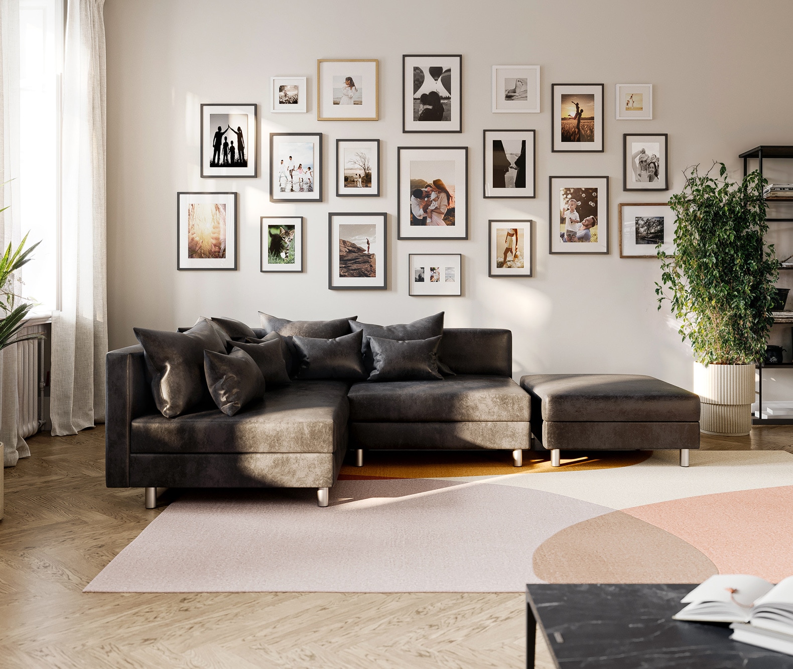 Canapé d'angle Clovis anthracite tabouret ottoman gauche module canapé 1 Canapé d'angle Clovis anthracite tabouret ottoman gauche module canapé 1
