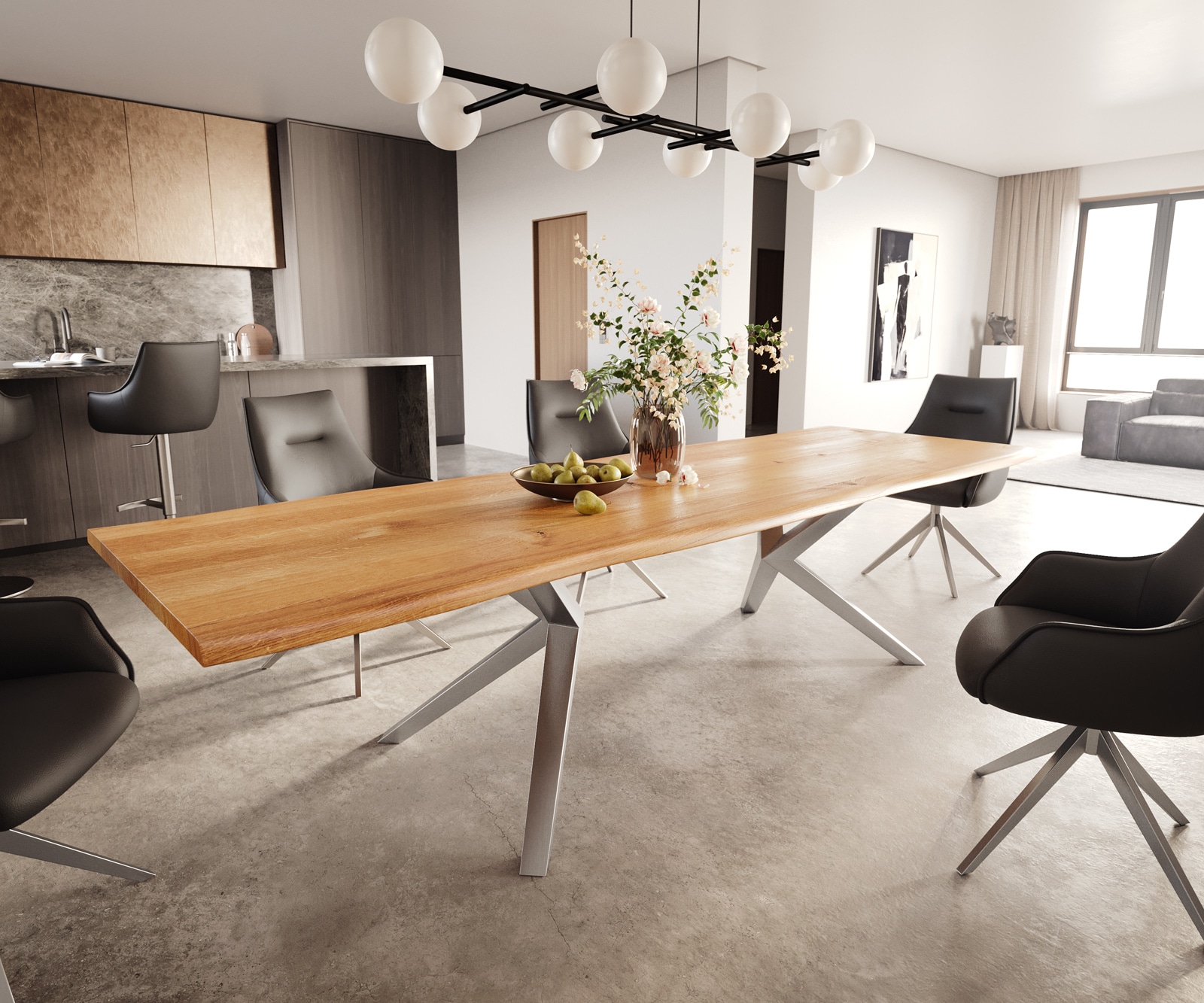 Esstisch Edge 300x100x4 Eiche Natur Zenthara kantig Edelstahl Live-Edge Esstisch Edge 300x100x4 Eiche Natur Zenthara kantig Edelstahl Live-Edge