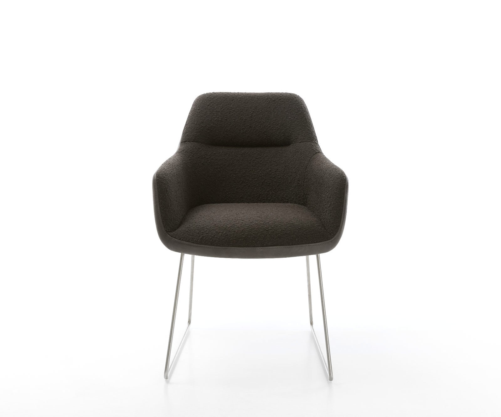 Chaise-de-salle-à-manger Pejo-Flex tissu mixte noir pied trapèze acier inoxydable brossé ressorts ensachés 1 Chaise-de-salle-à-manger Pejo-Flex tissu mixte noir pied trapèze acier inoxydable brossé ressorts ensachés 1