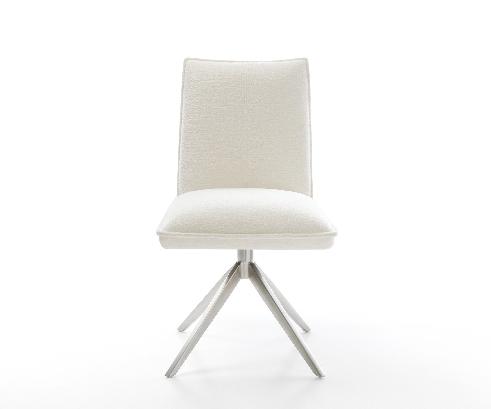 Drehstuhl Lelio-Flex Bouclé Soft Beige Kreuzgestell breit Edelstahl 360° drehbar Wippfunktion Taschenfederkern 1