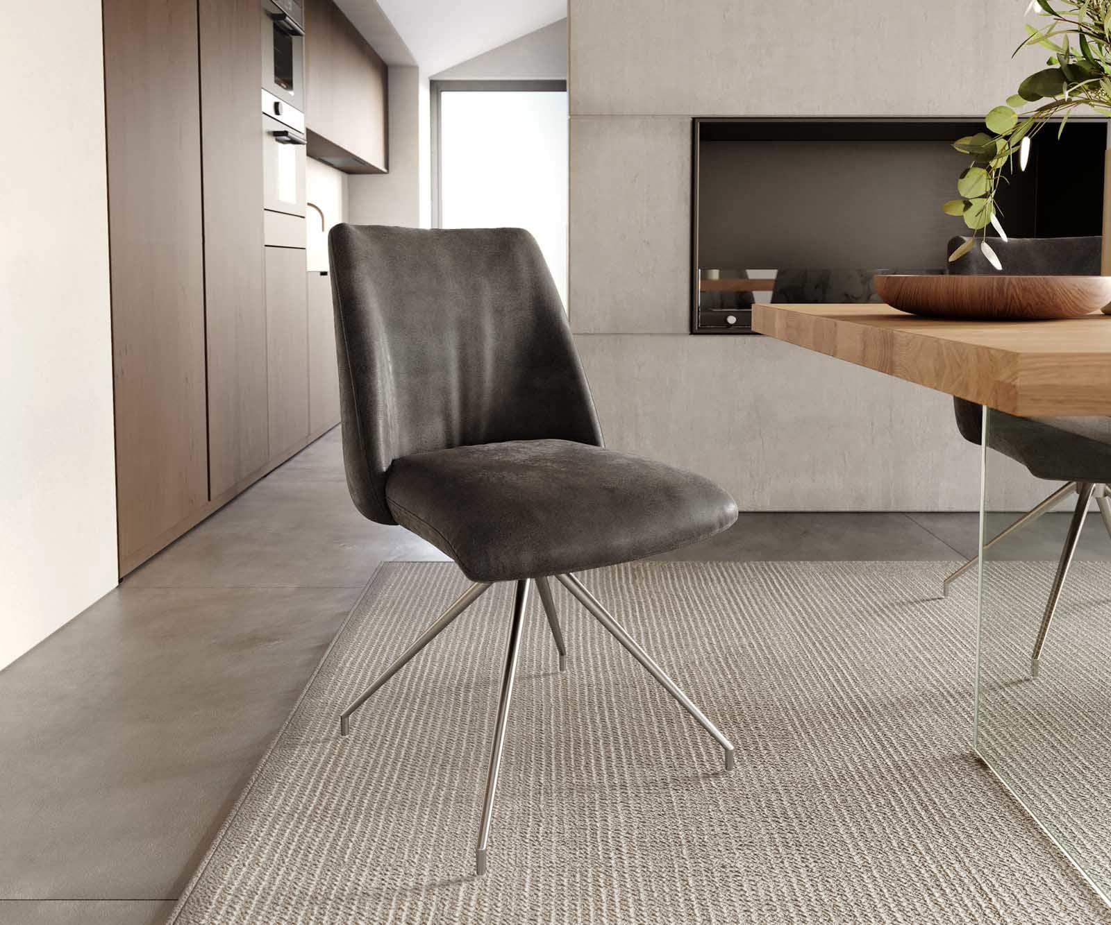 Drehstuhl Elso-Flex Mikrofaser Anthrazit Vintage Kreuzgestell konisch Edelstahl 180° drehbar Taschenfederkern Drehstuhl Elso-Flex Mikrofaser Anthrazit Vintage Kreuzgestell konisch Edelstahl 180° drehbar Taschenfederkern