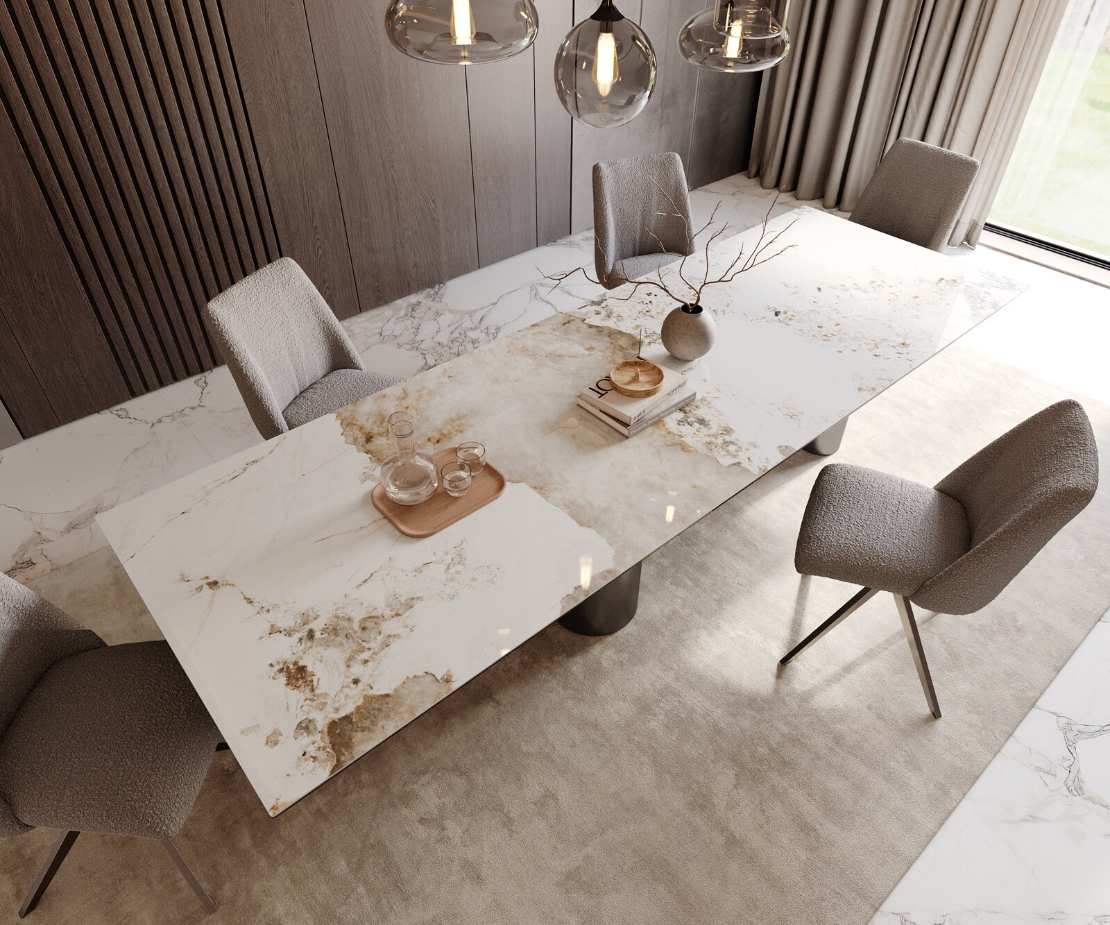 Esstisch Edge 300x100 Keramik Minas Melange Weiß-Beige Pilier Edelstahl Graphit 4
