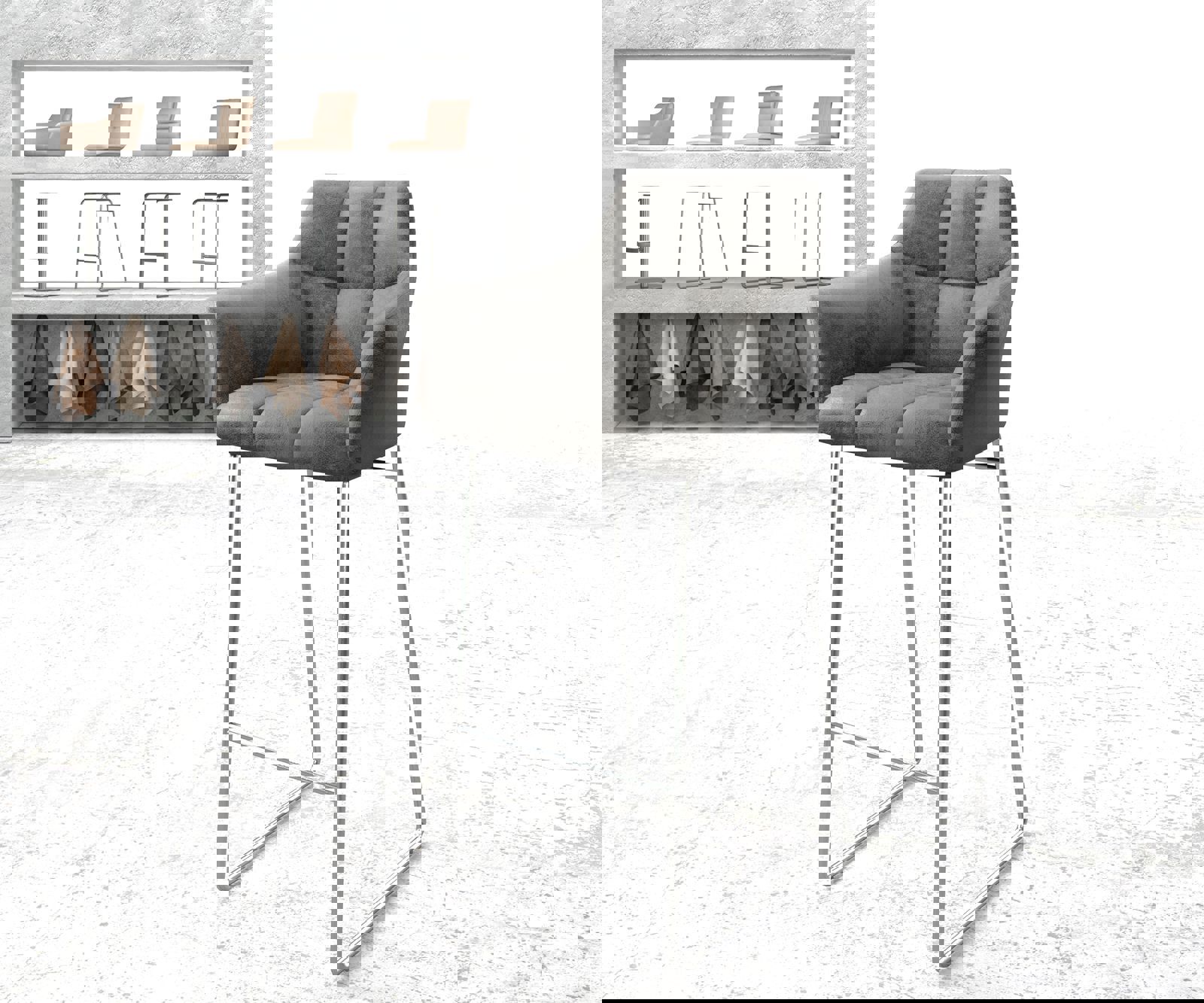 Barstuhl Yulo-Flex Vintage Grau Kufengestell Edelstahl Barstuhl Yulo-Flex Vintage Grau Kufengestell Edelstahl