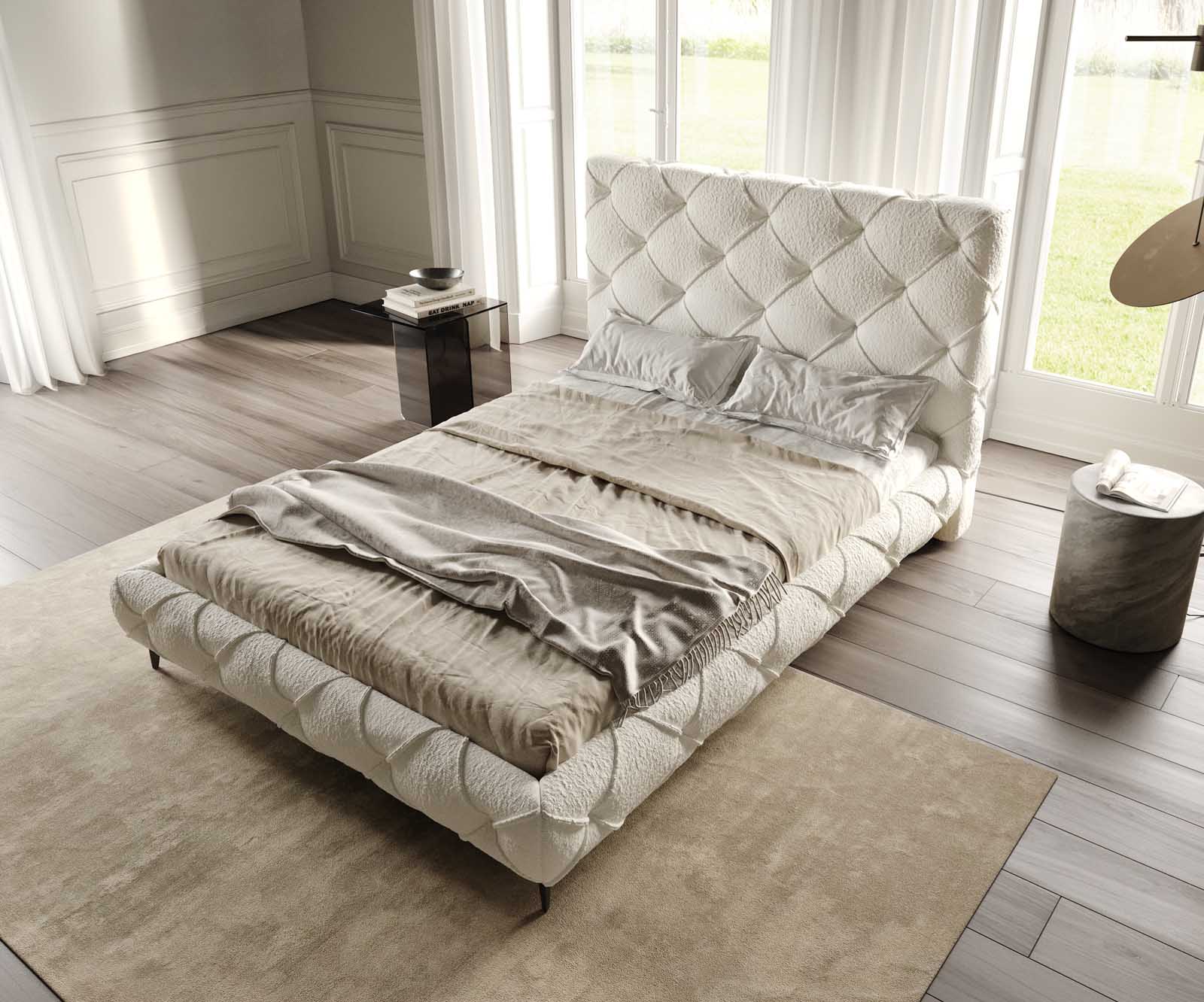 Polsterbettgestell Nayara 140x200 cm Bouclé Creme-Weiß 3 Polsterbettgestell Nayara 140x200 cm Bouclé Creme-Weiß 3