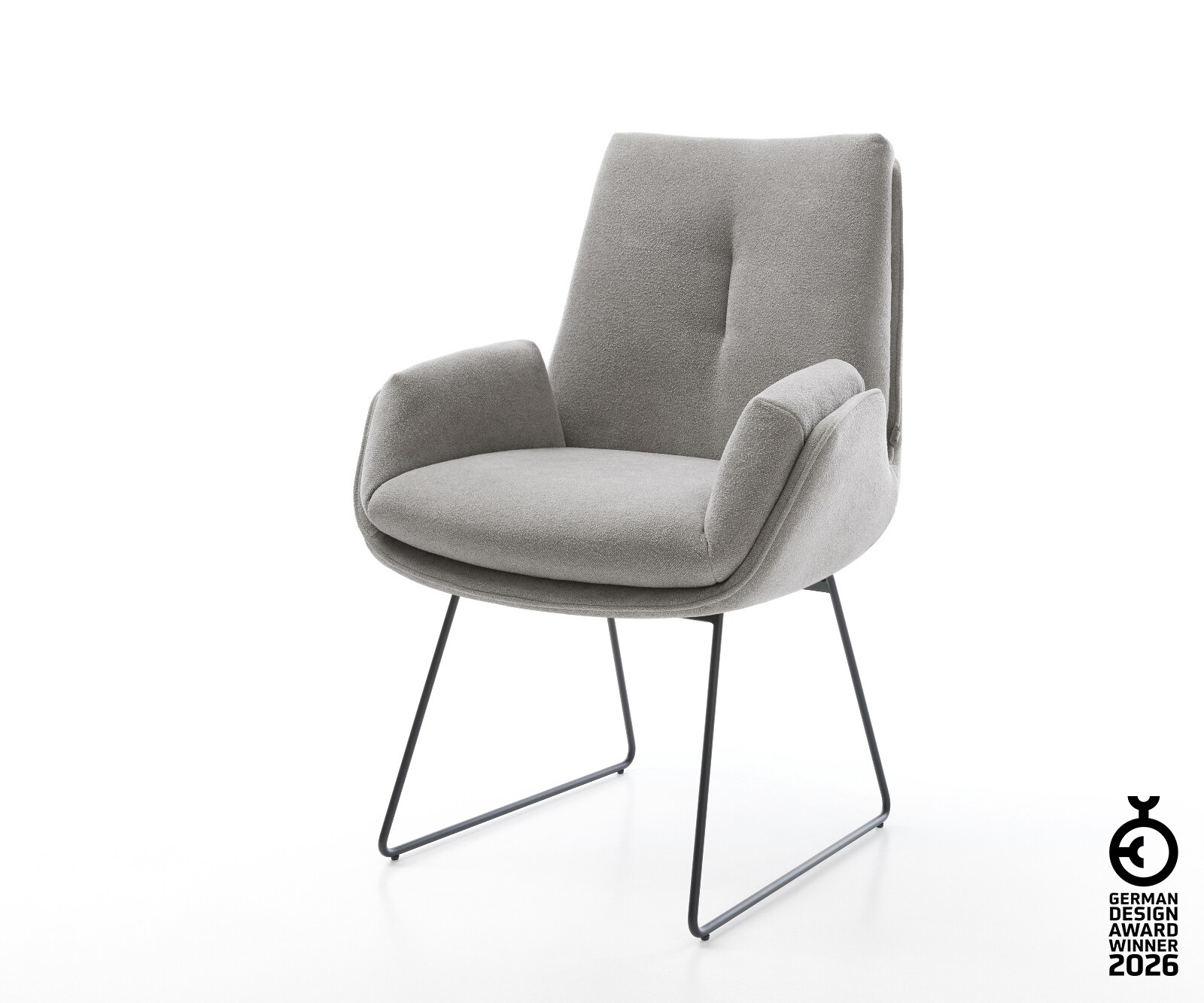 Chaise-de-salle-à-manger Clea-Flex tissu structuré doux gris pied trapèze noir