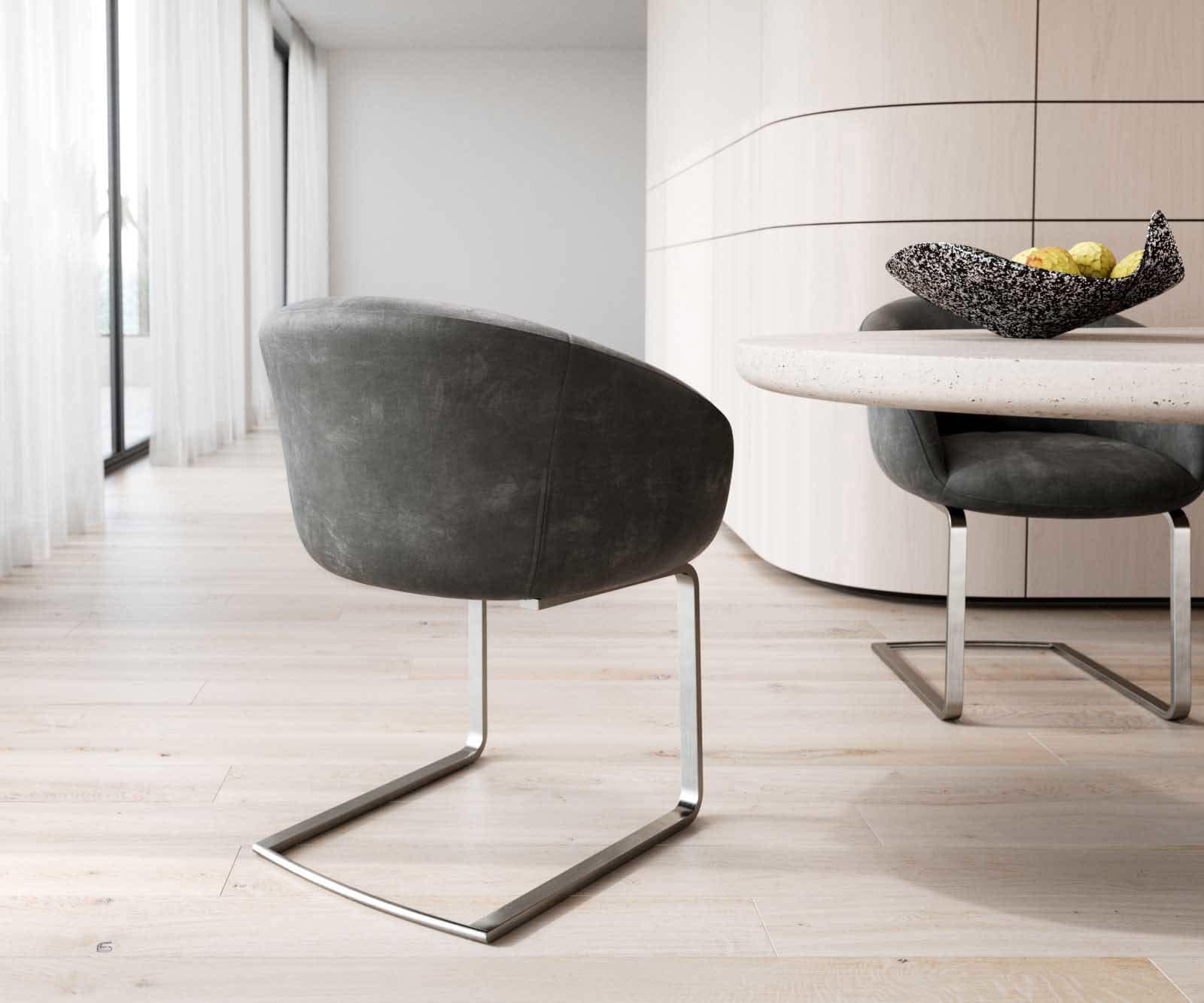 Freischwinger Vinka-Flex mit Armlehnen Mikrofaser Anthrazit Vintage Freischwinger flach Edelstahl Taschenfederkern 4 Freischwinger Vinka-Flex mit Armlehnen Mikrofaser Anthrazit Vintage Freischwinger flach Edelstahl Taschenfederkern 4