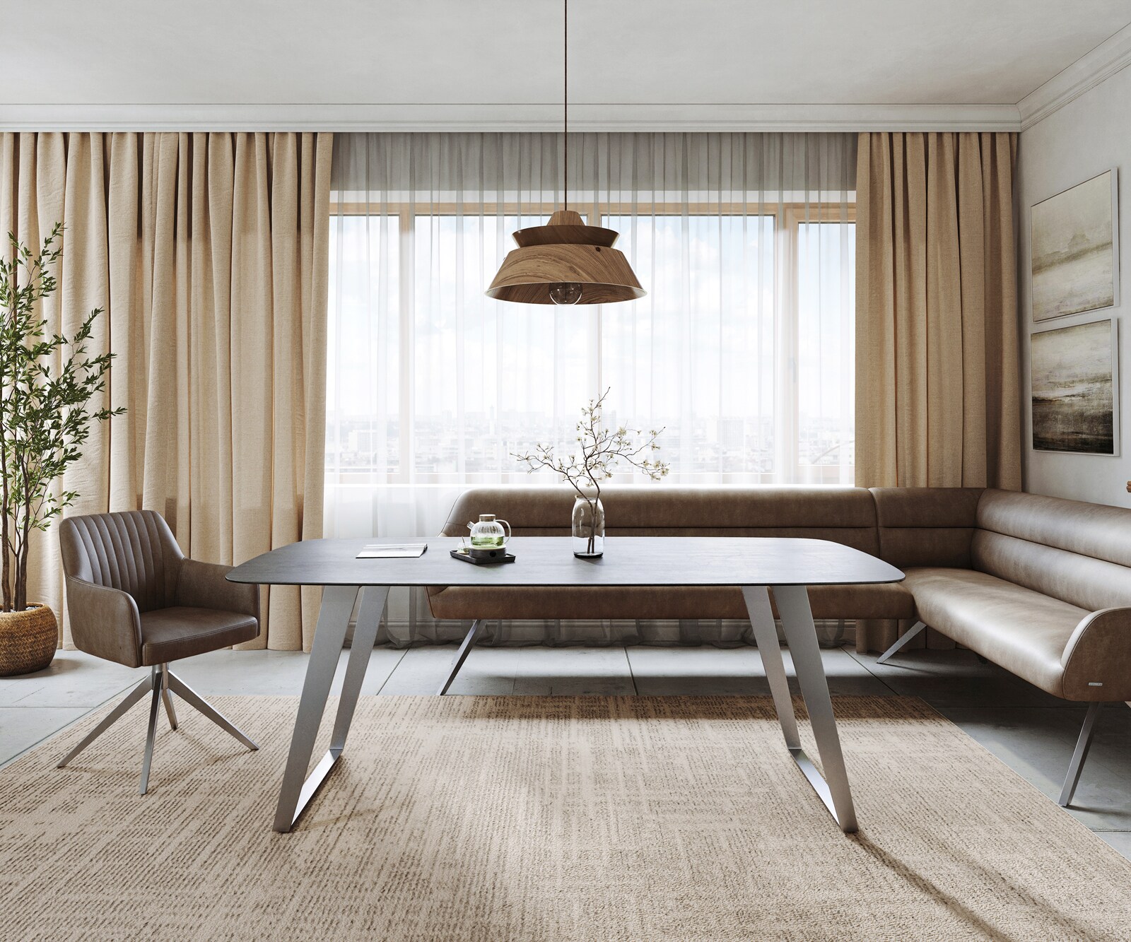 Esstisch Edge Boot 200x100 cm Keramik Boulevard Betonoptik Edelstahl Schräg 1