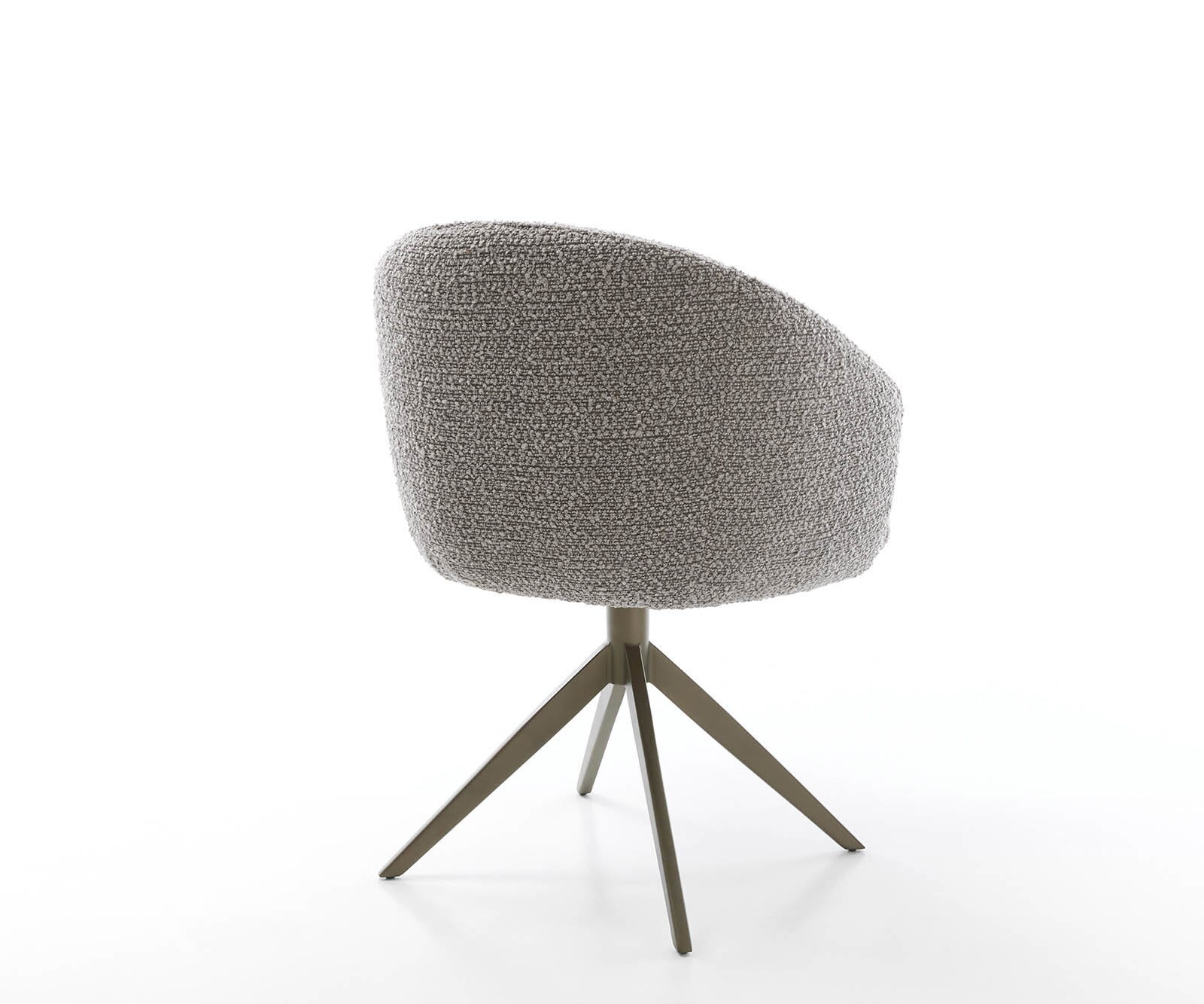 Chaise-pivotante Caja-Flex avec accoudoirs bouclé gris argenté pied croisé large aspect titane pivotement sur 360° ressorts ensachés 5