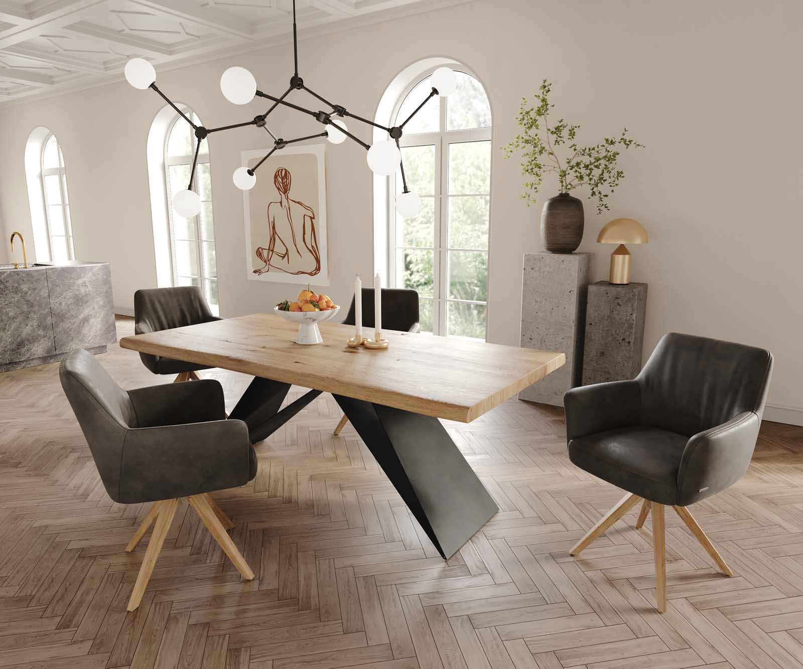 Drehstuhl Xana-Flex mit Armlehnen Mikrofaser Anthrazit Vintage Holzgestell kantig Natur 180° drehbar Taschenfederkern 4 Drehstuhl Xana-Flex mit Armlehnen Mikrofaser Anthrazit Vintage Holzgestell kantig Natur 180° drehbar Taschenfederkern 4