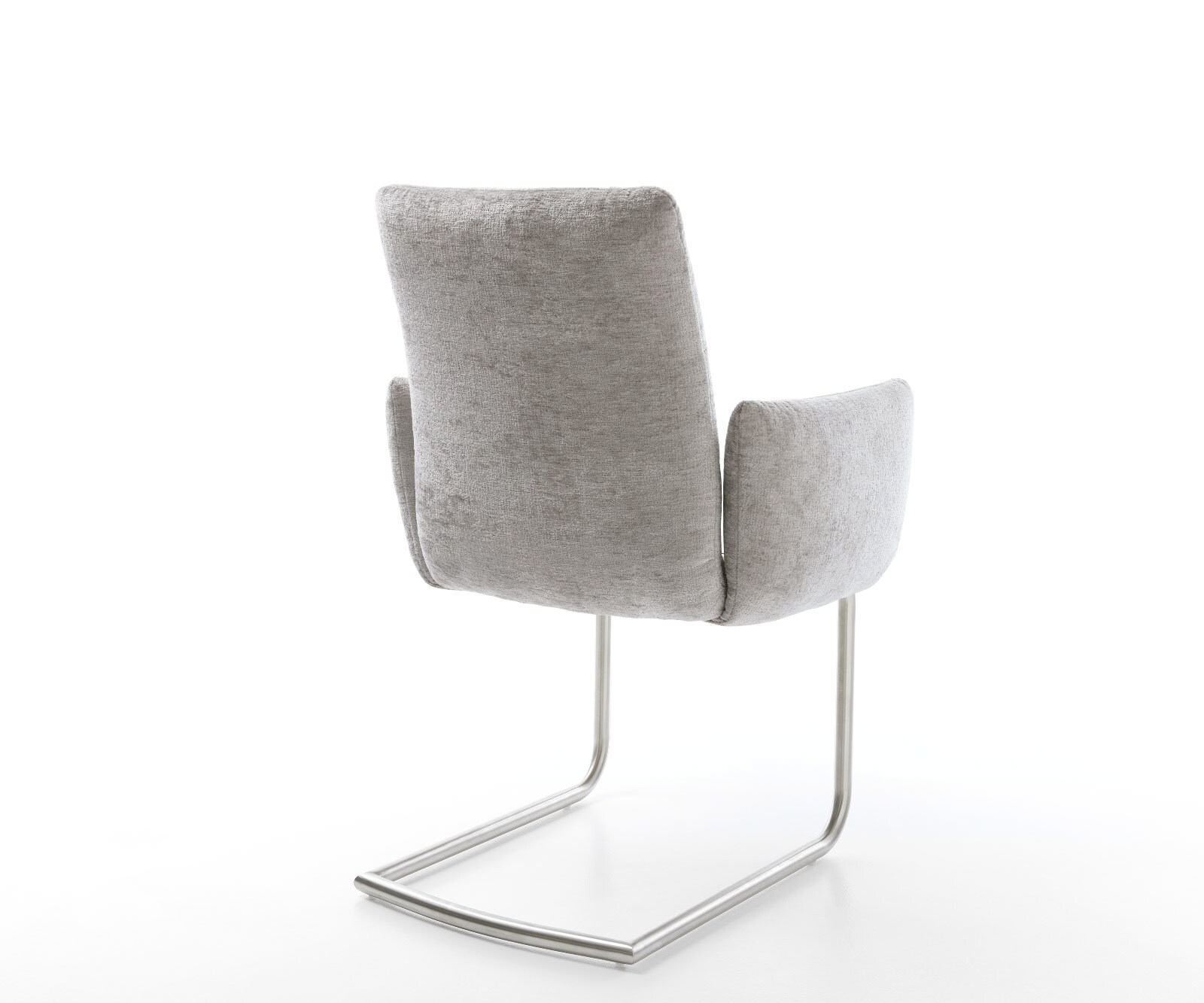 Cantilever Jova-Flex avec accoudoirs chenille gris argenté pied cantilever rond acier inoxydable brossé ressorts ensachés 5