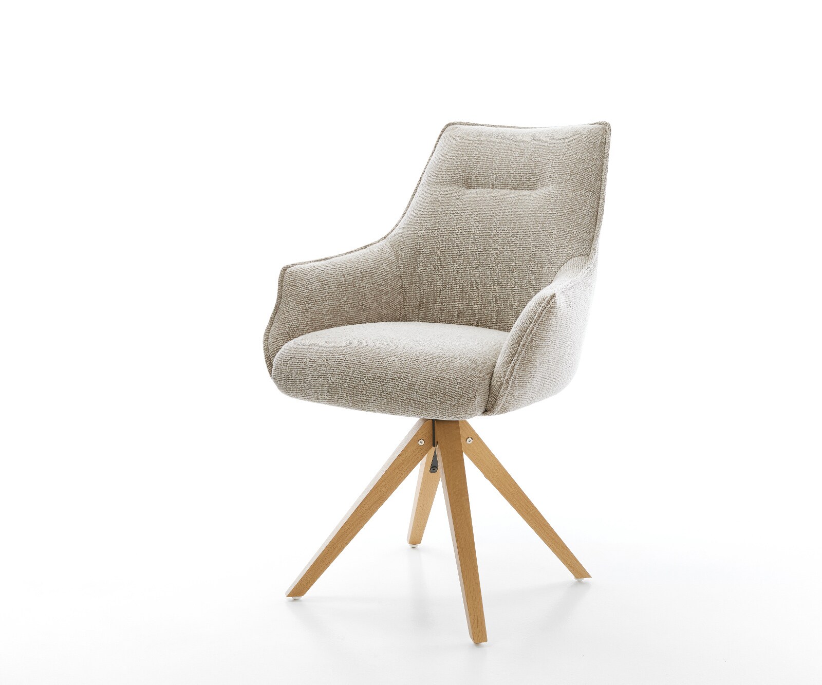 Drehstuhl Alja-Flex mit Armlehnen Webstoff Soft Beige Holzgestell kantig Natur 180° drehbar Taschenfederkern