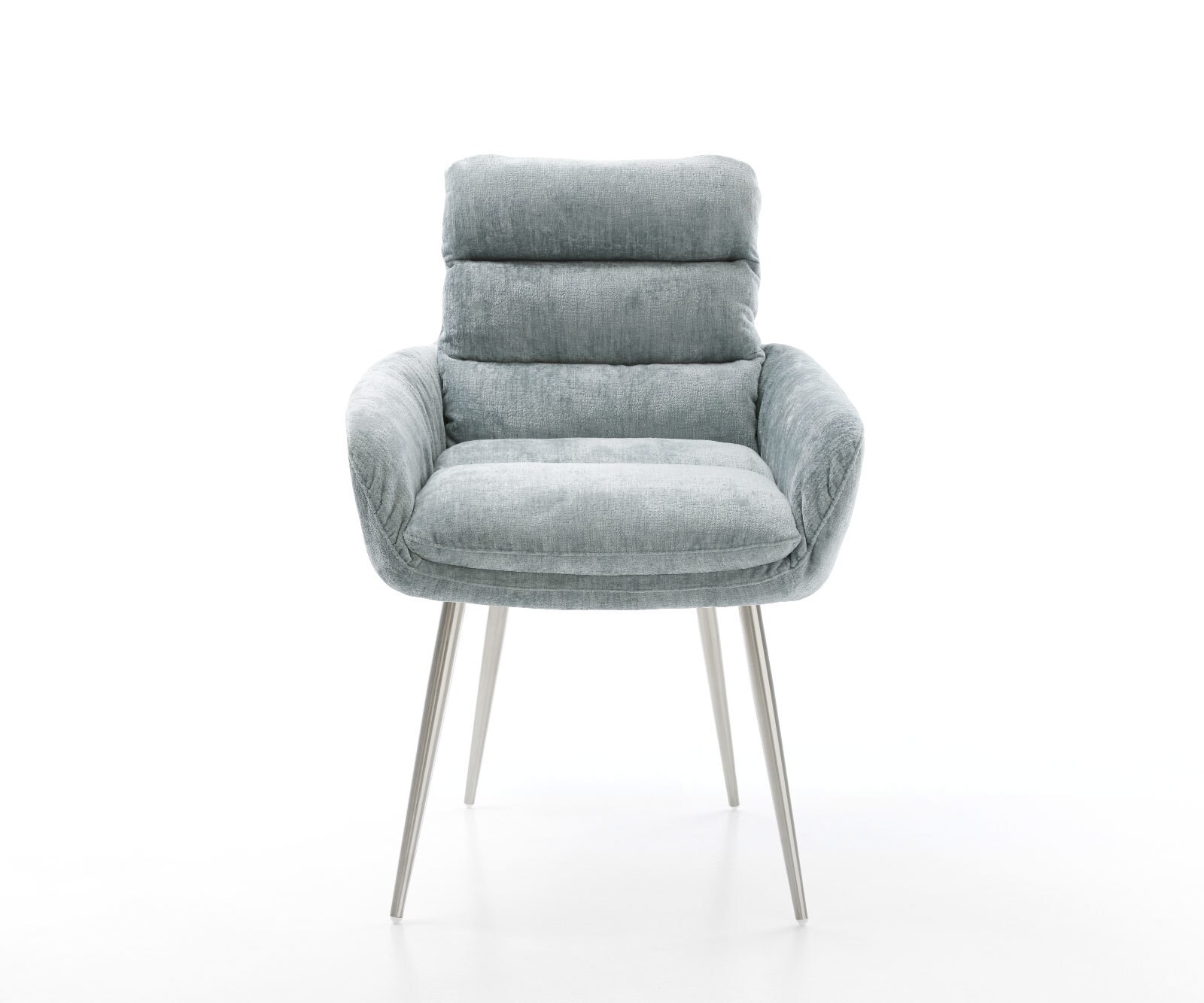 Esszimmerstuhl Abelia-Flex mit Armlehnen Chenille Pastellblau 4-Fuß konisch Edelstahl 2