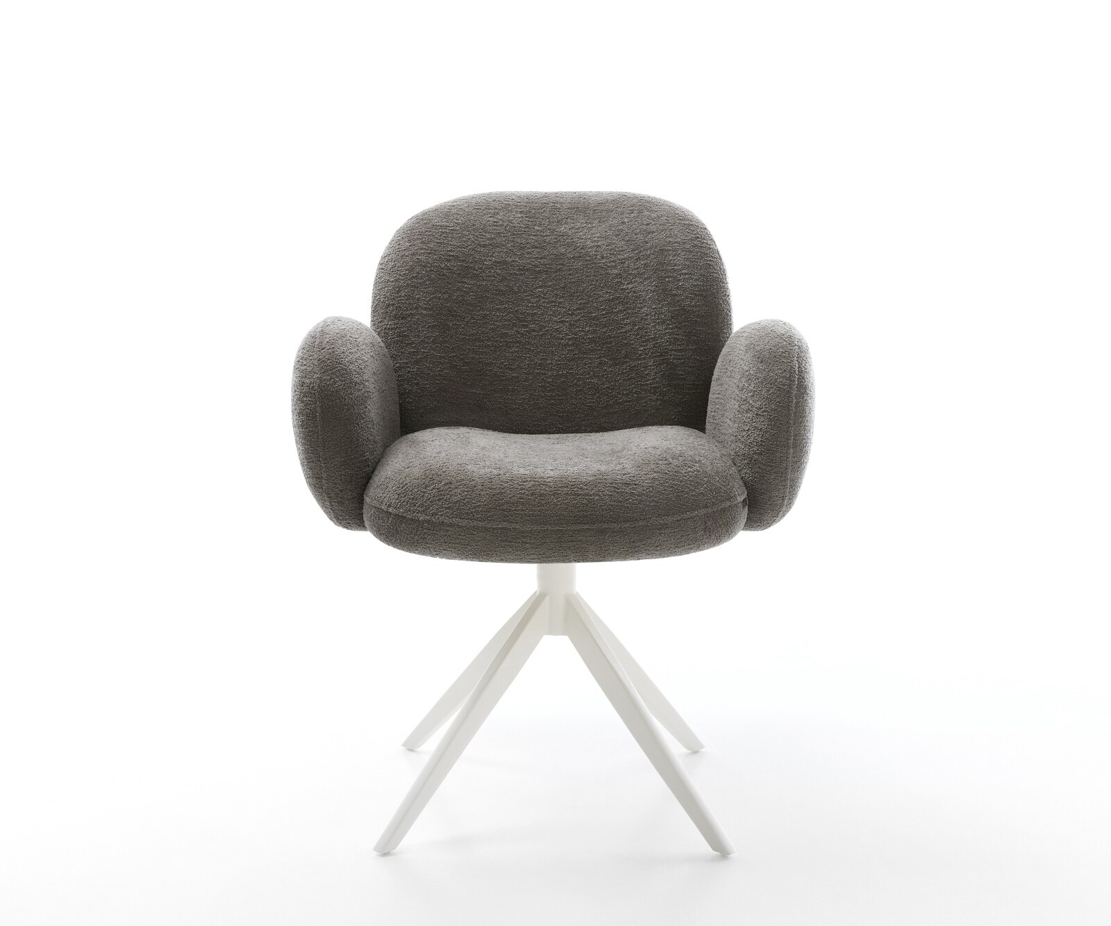 Chaise-pivotante Nube-Flex avec accoudoirs bouclé doux couleur boue pied croisé large blanc pivotement sur 360° fonction bascule resorts ensachés 1