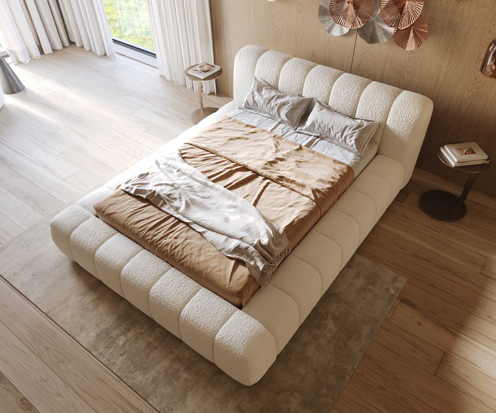 Polsterbettgestell Cutio 140x200 cm Bouclé Creme-Weiß 3 Polsterbettgestell Cutio 140x200 cm Bouclé Creme-Weiß 3