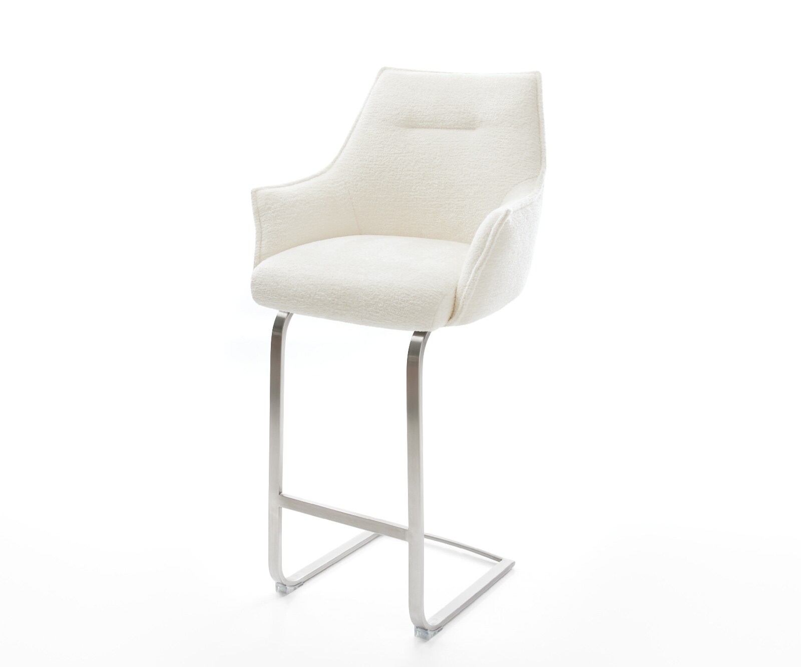 Chaise-de-bar Alja-Flex Bouclé doux Beige Pied cantilever acier inoxydable Argent Ressort ensaché 1