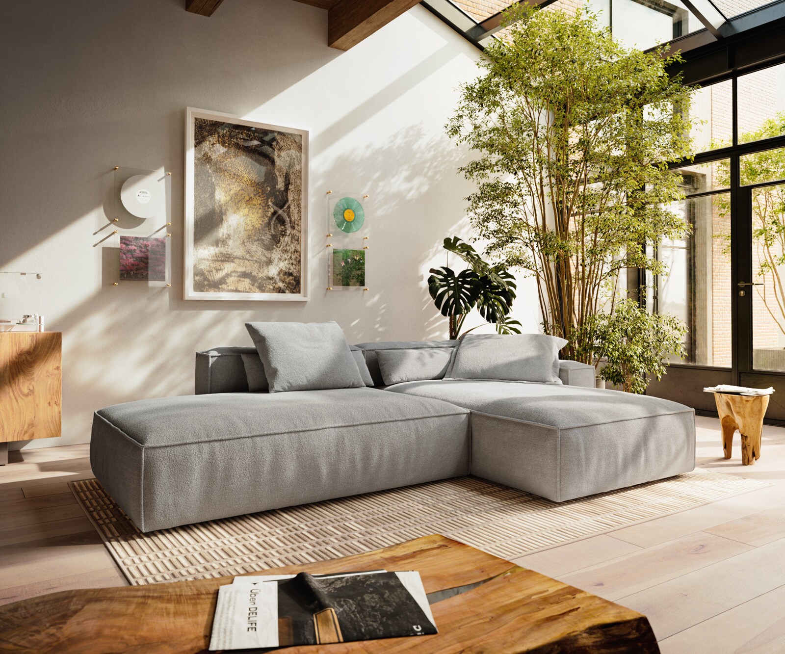 Ecksofa Freestyle 310x200 cm Strukturstoff Soft Grau Kedernaht 1