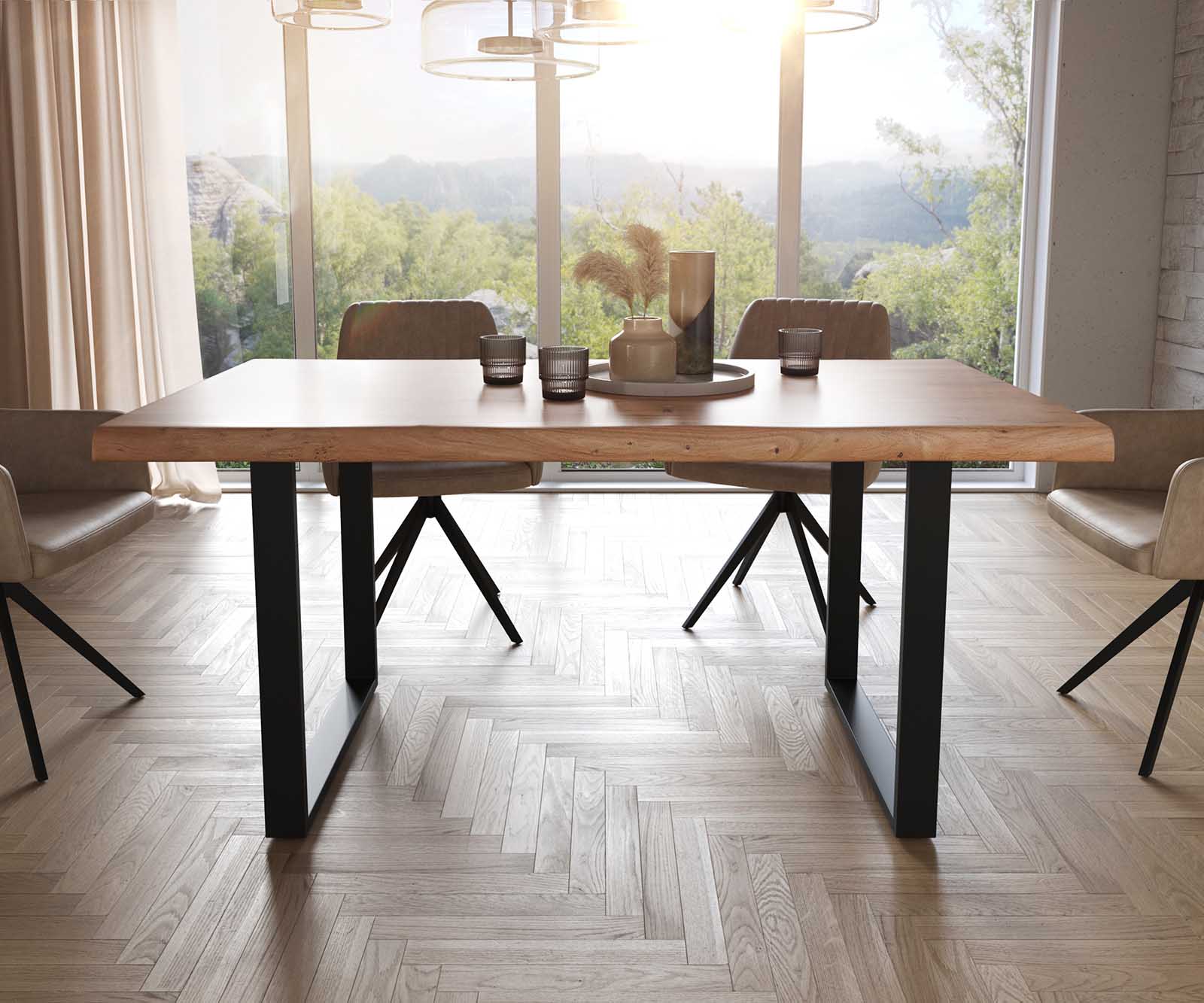 Esstisch Edge 160x90 XL Akazie Natur Kufe Schwarz Live-Edge 1 Esstisch Edge 160x90 XL Akazie Natur Kufe Schwarz Live-Edge 1