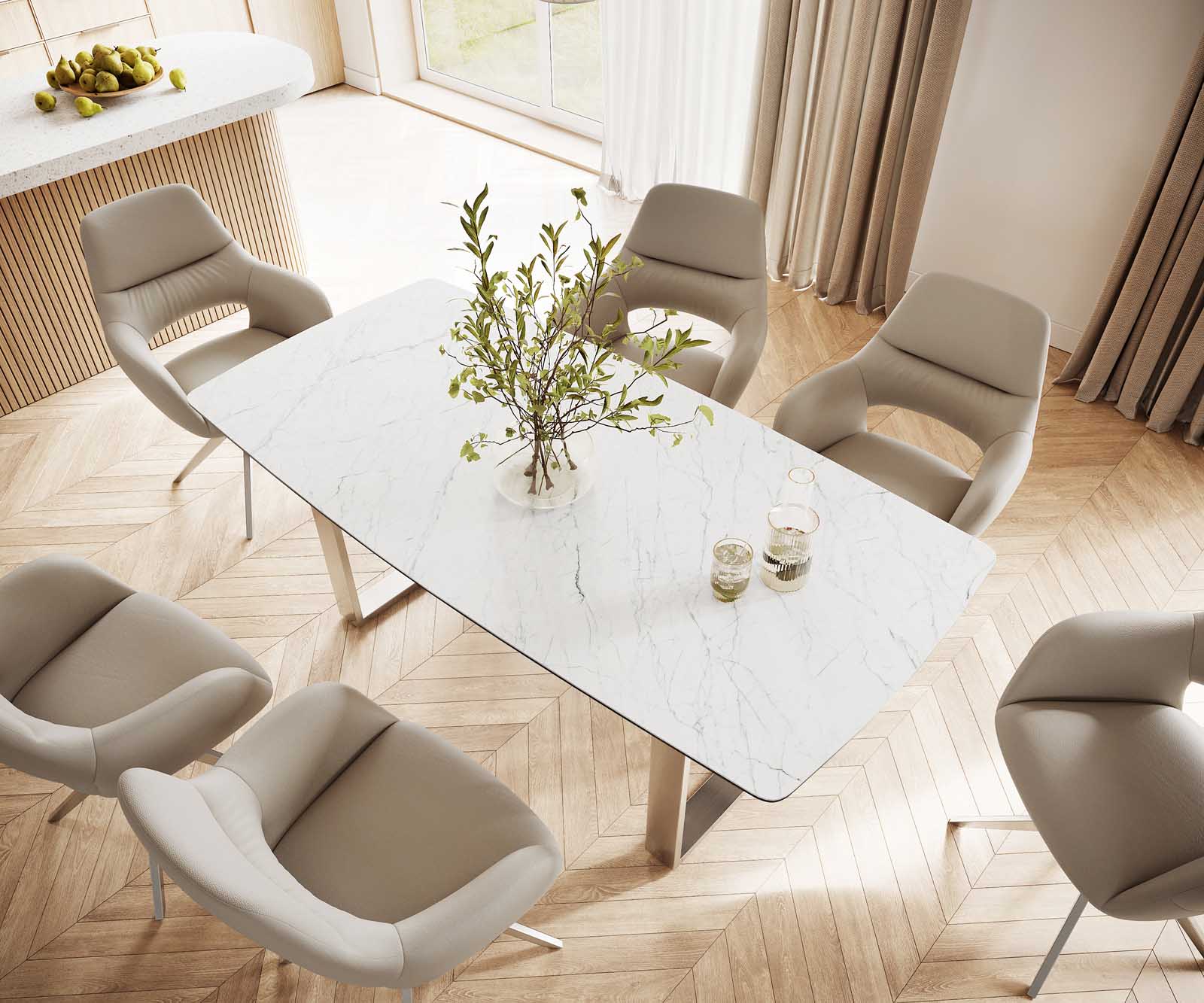 Table-à-manger Edge forme Boot 200x100 céramique Laminam® statuarietto blanc inox étroit 3 Table-à-manger Edge forme Boot 200x100 céramique Laminam® statuarietto blanc inox étroit 3