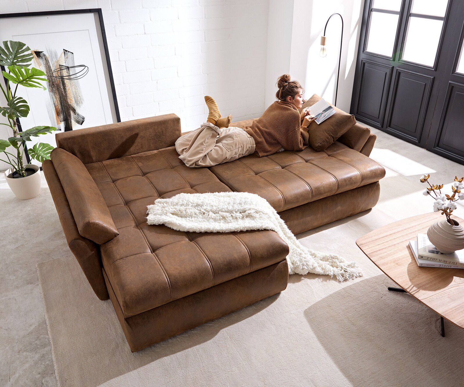 Ecksofa Loana 275x185 cm Braun mit Schlaffunktion 3
