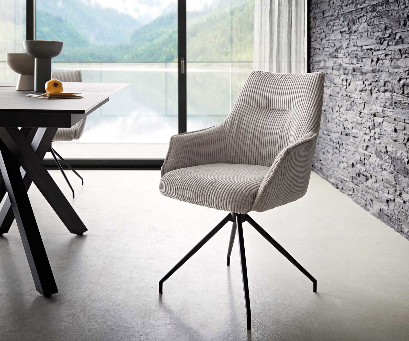 Drehstuhl Alja-Flex mit Armlehnen Cord Silbergrau Kreuzgestell konisch Schwarz 180° drehbar Taschenfederkern Drehstuhl Alja-Flex mit Armlehnen Cord Silbergrau Kreuzgestell konisch Schwarz 180° drehbar Taschenfederkern